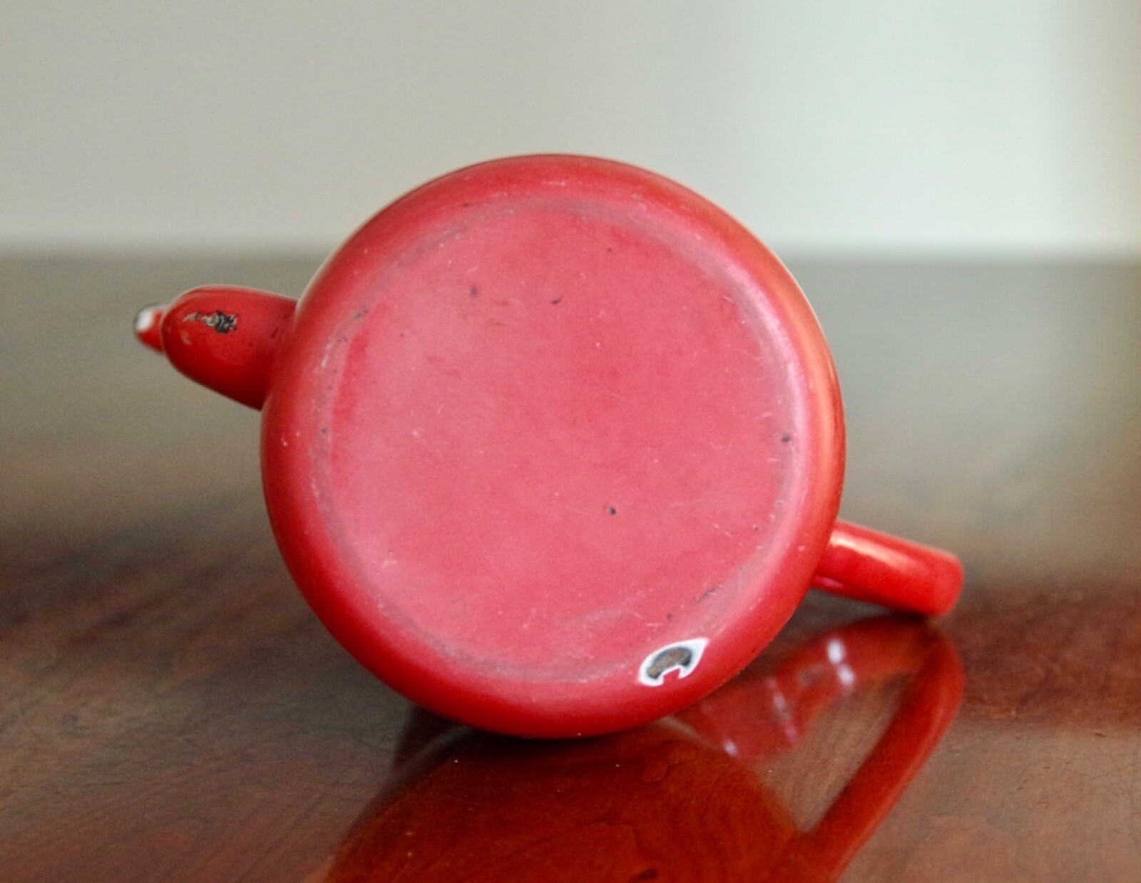 Silk Red, White and Purple Arrangement in Red Enamel Coffee Pot