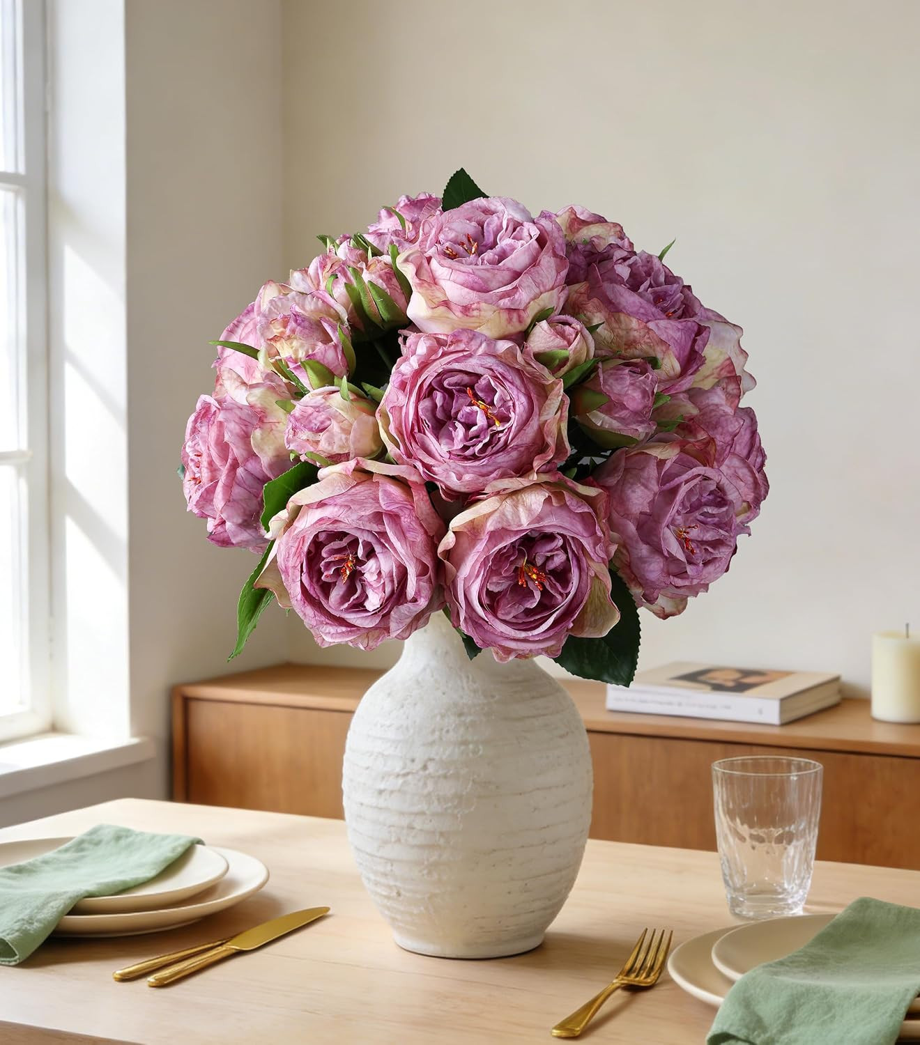 Purple Austin Rose Faux Flowers – 13 Branches Faux Austin Roses | for Wedding Ce