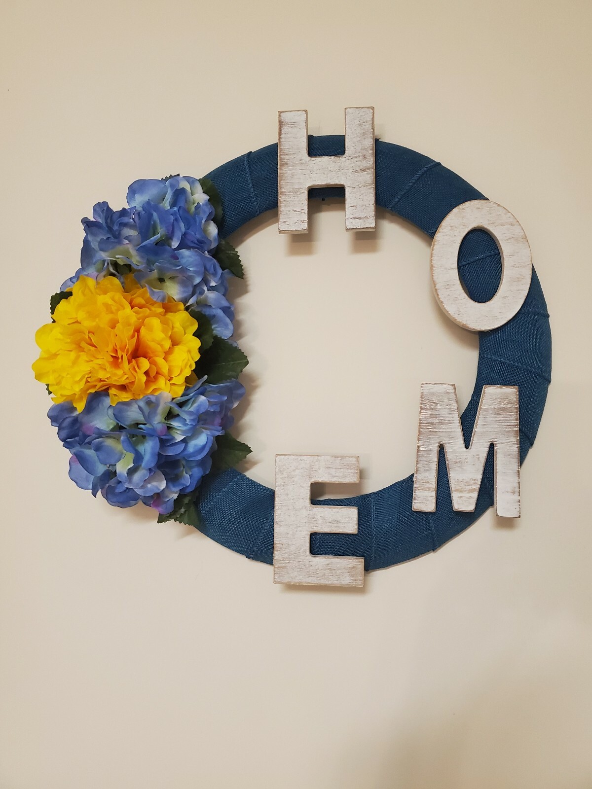 HOME blue teal FLOWERS Hydrangeas burlap WREATH FALL autumn Decor Front Door 15″