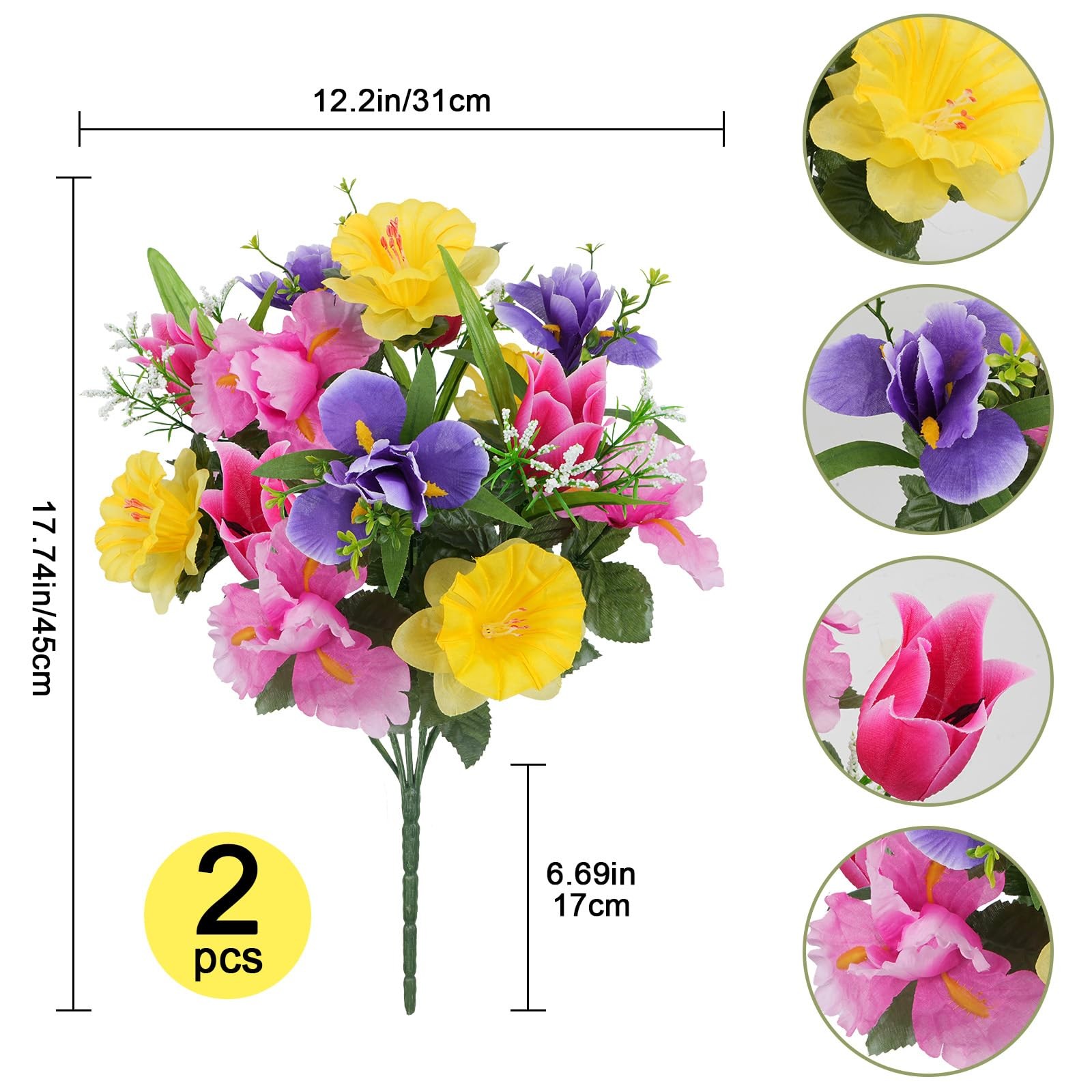 HO2NLE 14 Stems Artificial Daffodils Flowers Bouquet Mixed Fake Tulips Flower…