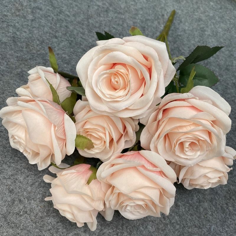 Artificial 9 Head Rose Bouquet Wedding Decoration Silk Flowers Photo Props