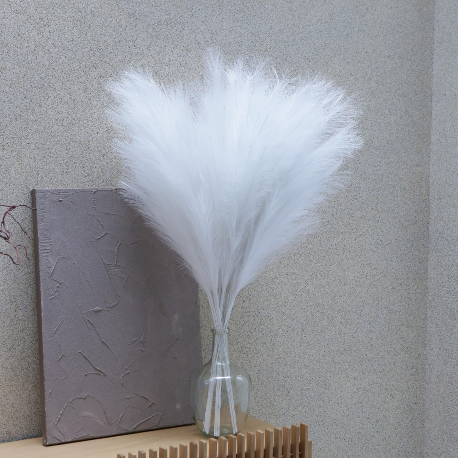 Faux Pampas Grass Tall, 9 PCS 43”/ 110 cm Large Fluffy White Pampas Grass, Fake