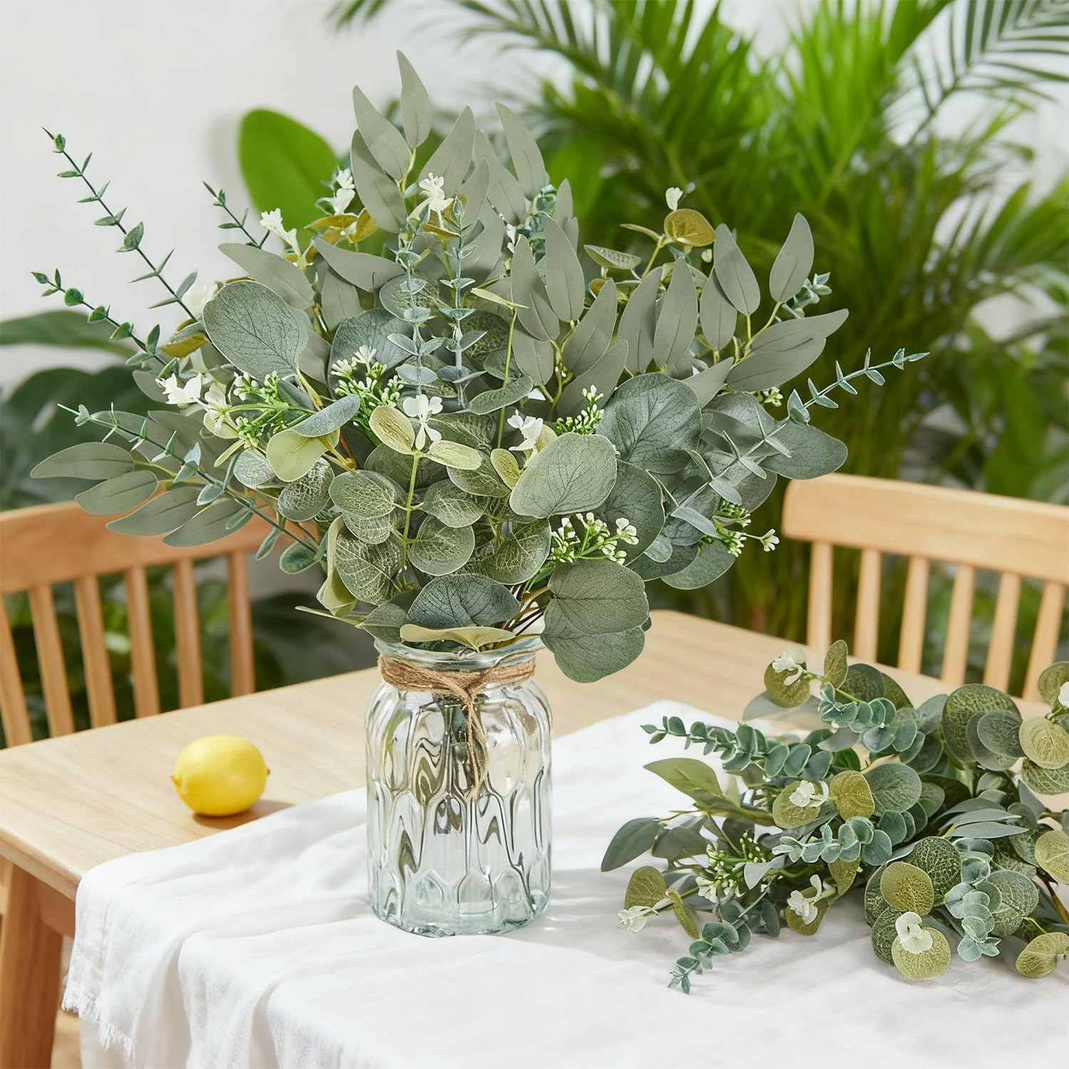 120 Pcs Artificial Eucalyptus Leaves Stems Bulk, Realistic Fake Greenery with 4