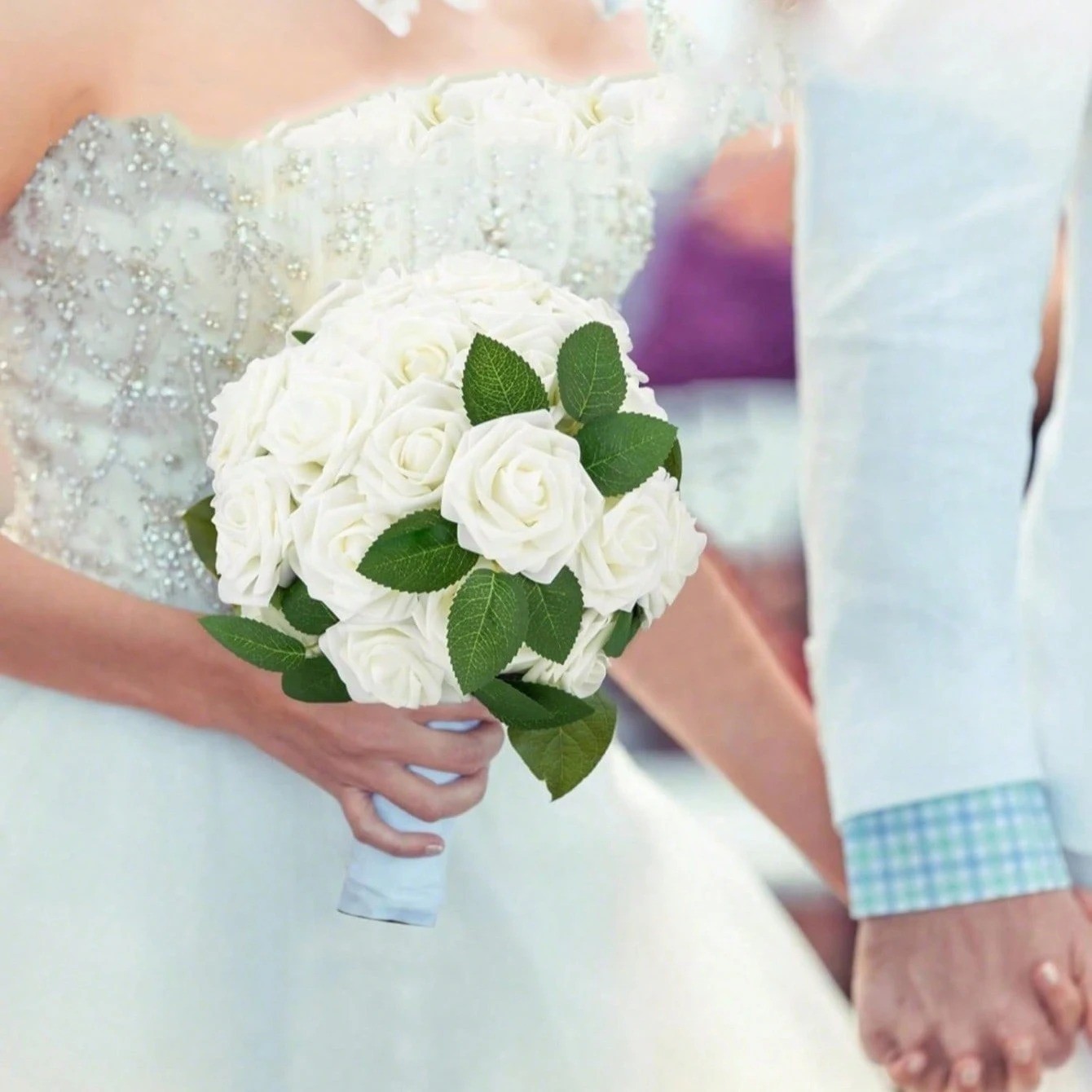 25pcs Artificial Flowers, Fake Flowers Roses W/stem For DIY Wedding Bouquets Cen