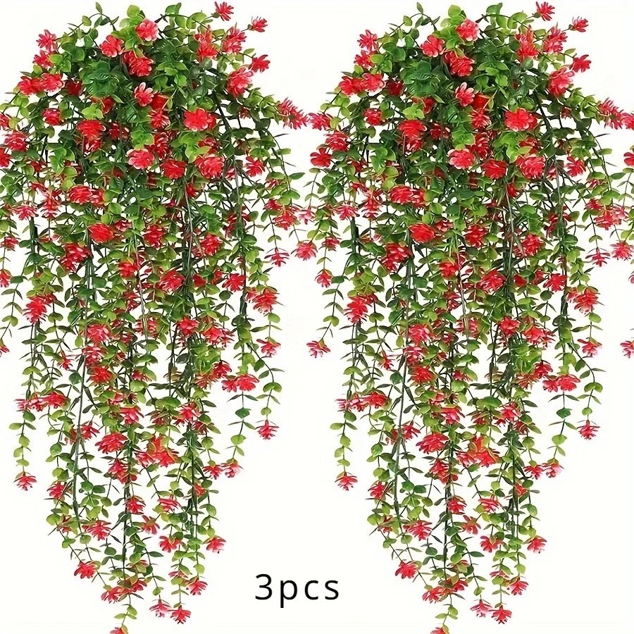 3Pcs Artificial Hanging Eucalyptus Vine UV Resistant Faux Greenery Plant Decor