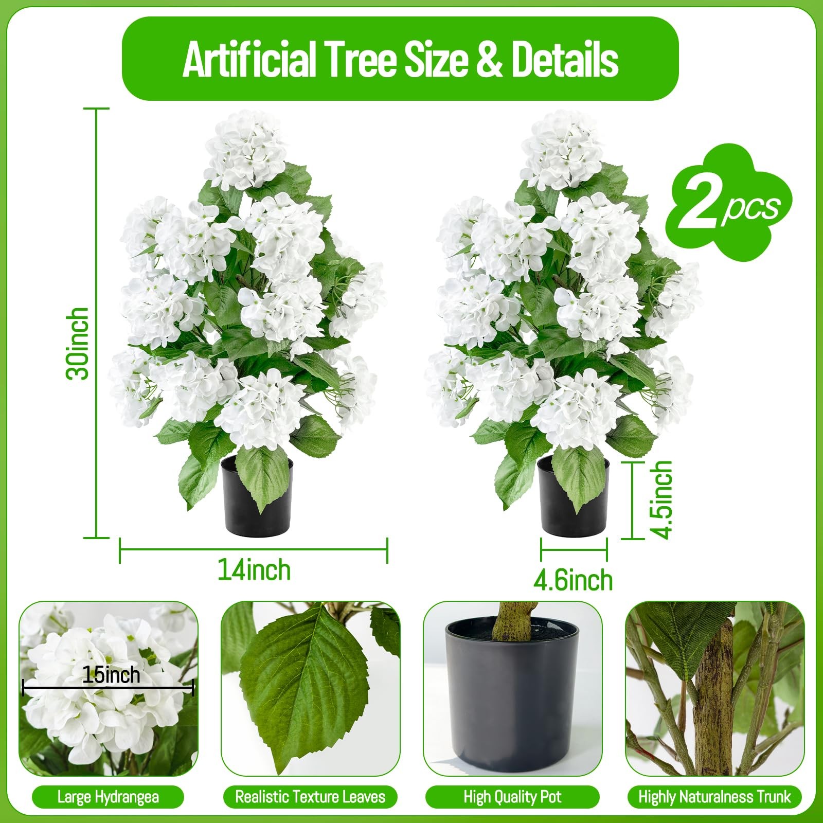 2 Pcs Artificial Hydrangea Tree 30″ Tall, Faux Silk Hydrangea Plant in Pot wi…