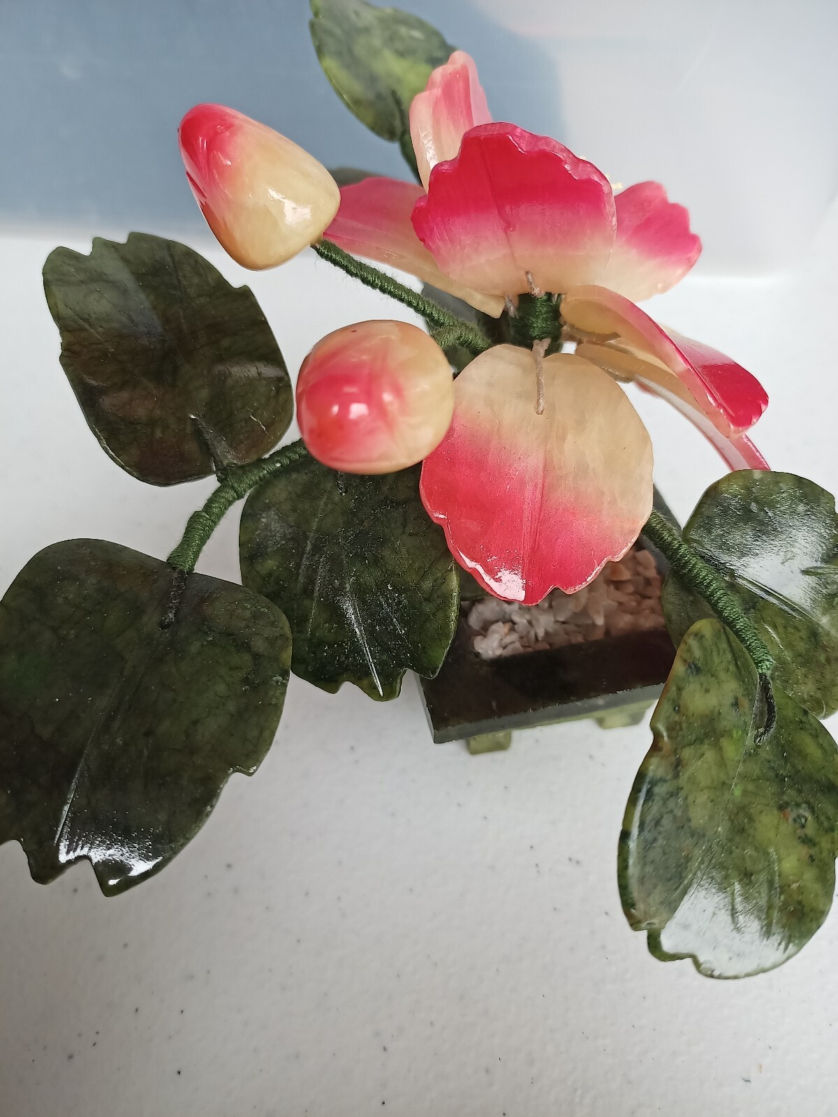 Natural Stone Flower Arrangement, Jade And Quartz Lotus/Peony