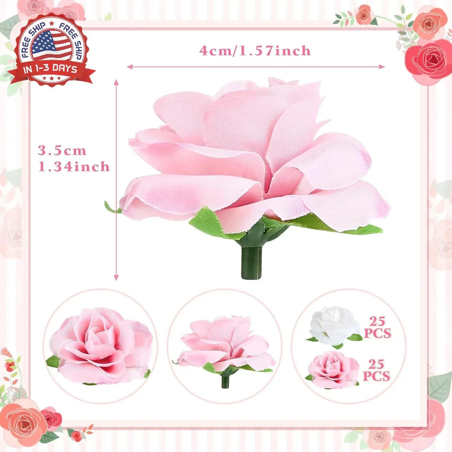 Yinsun 50pcs Mini Roses Artificial Flower Heads, 1.6″ Small Silk Fake Rose for D