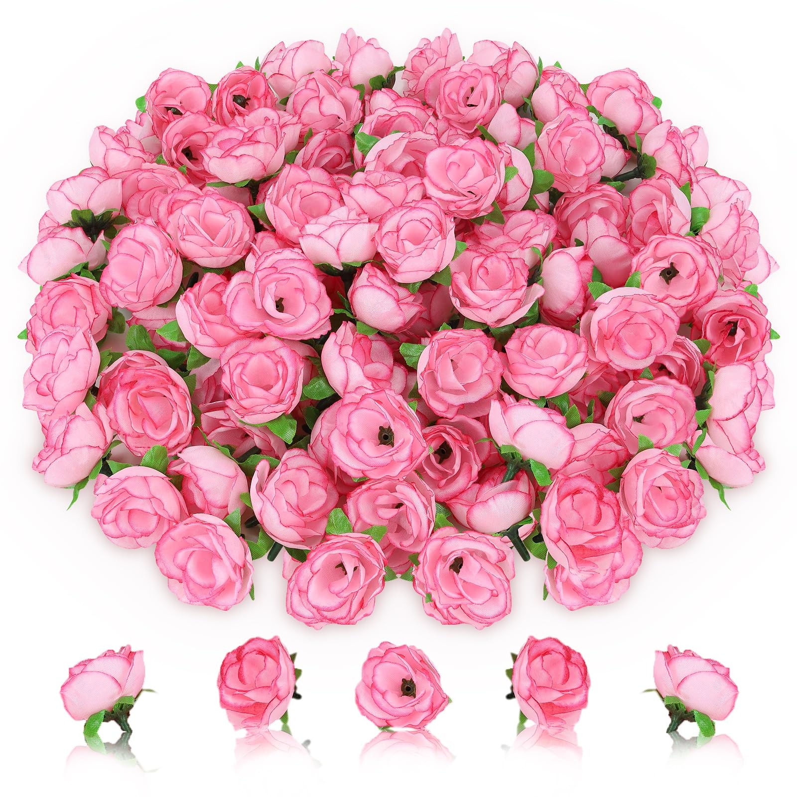 100 PCS 1.3 Inch Pink Roses Artificial Flowers Silk Mini Heads Bulk Fake Decor