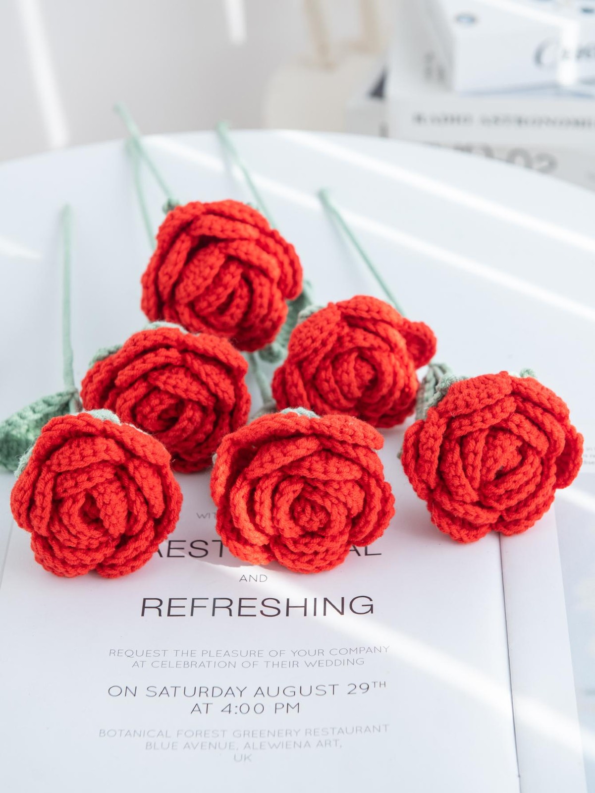 1/5pcs Artificial Handmade Crochet Rose Finish Product Outdoor Garden Arch Weddi