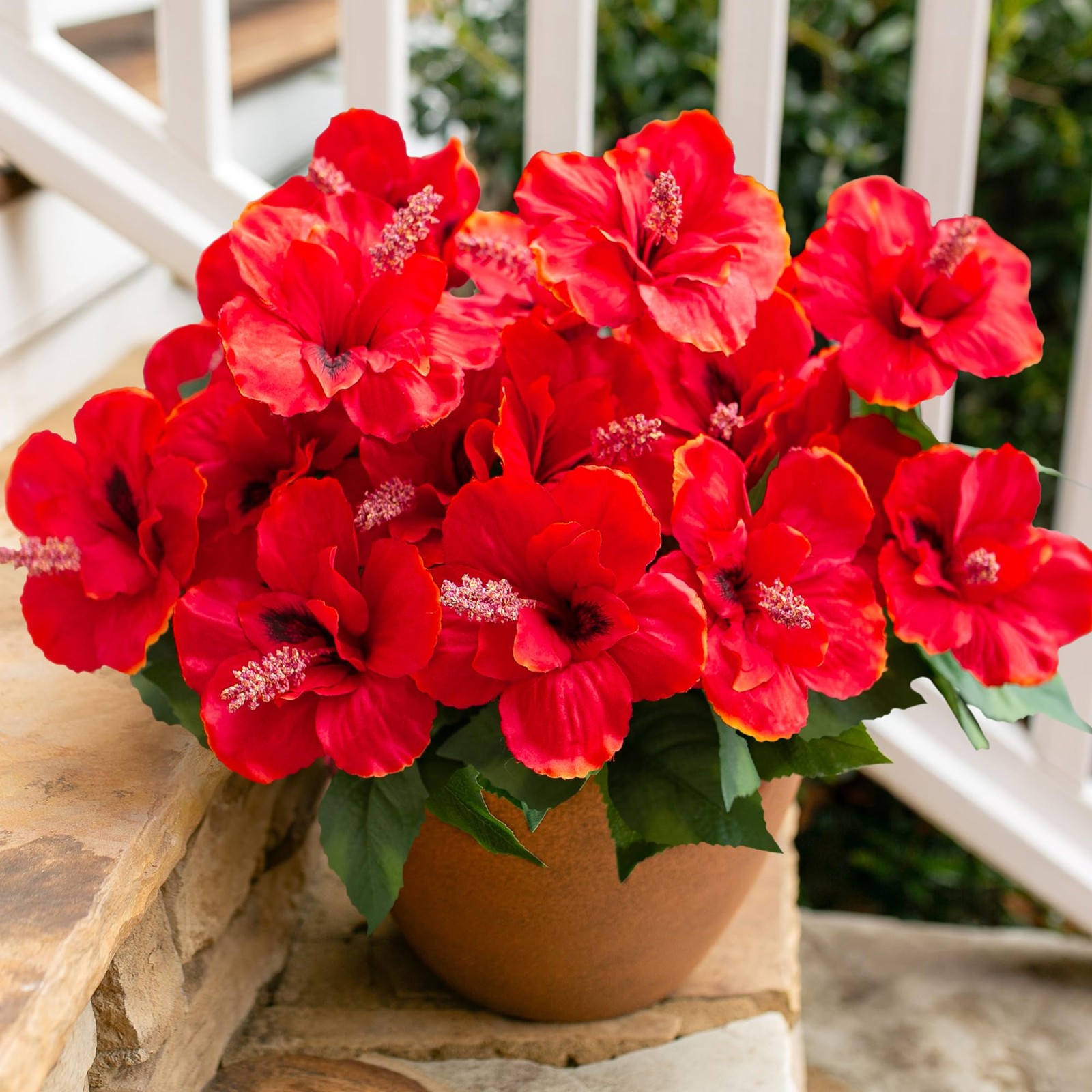 HyeFlora Artificial Hibiscus Flowers for Outdoors Faux Plant Summer Decor, 4 …