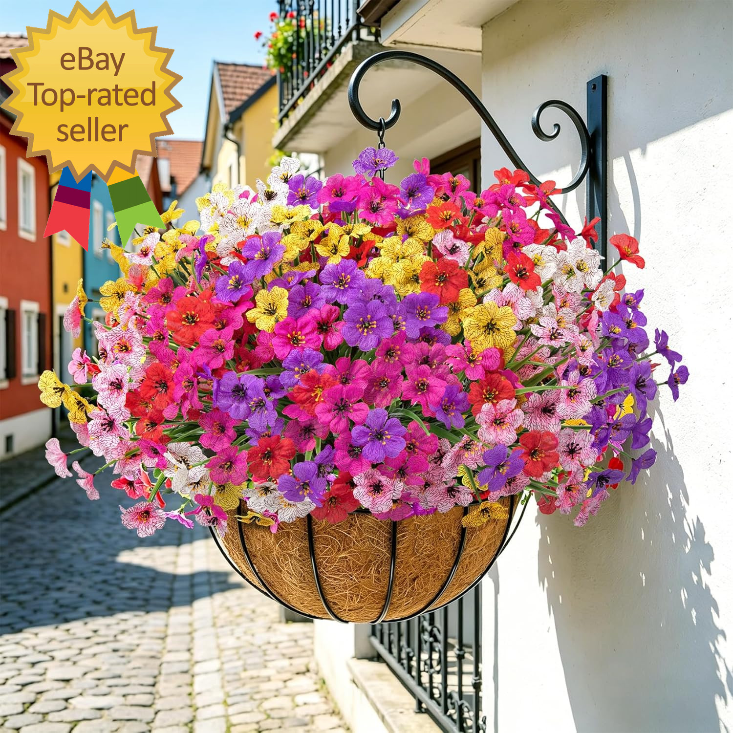 24 Bundles Artificial Flowers for Outdoors UV Resistant Silk Fake Flowers Faux P