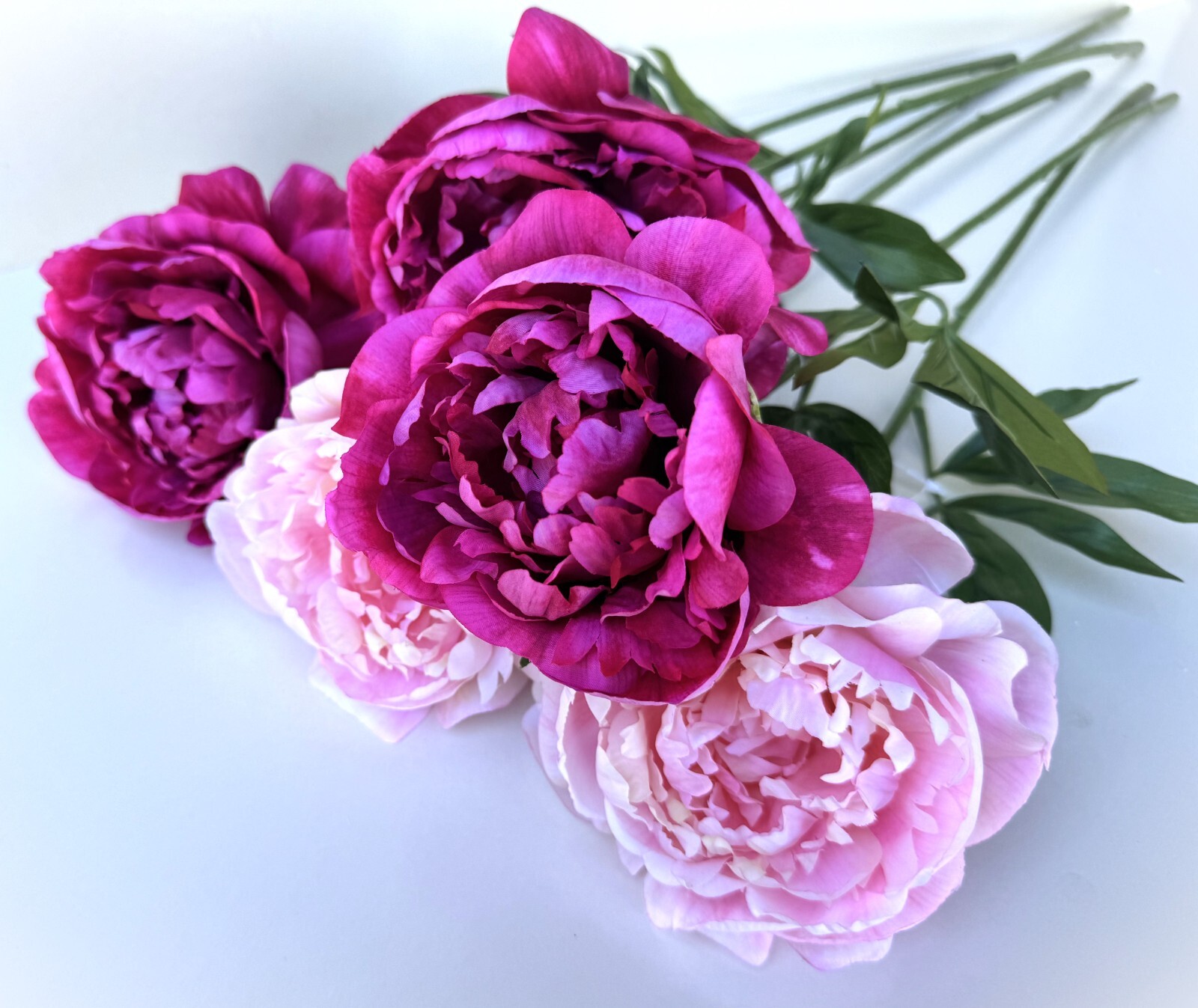 Peony Flower Stem Fuchsia Pink Faux Silk Flowers Artificial Peonies Light Pink
