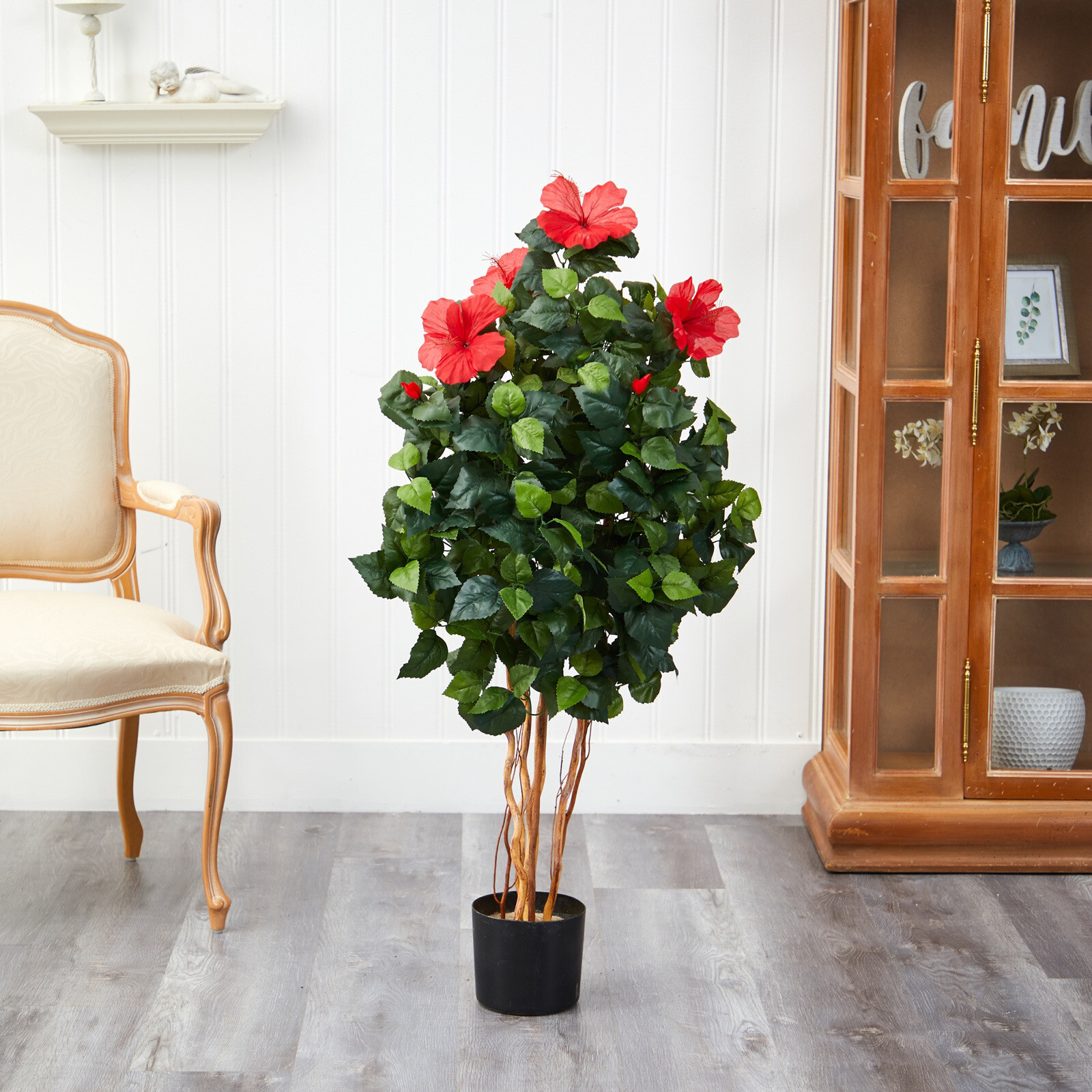 4’ Artificial Hibiscus Topiary Flower Tree w/406 Lvs Home Decor. Retail $139
