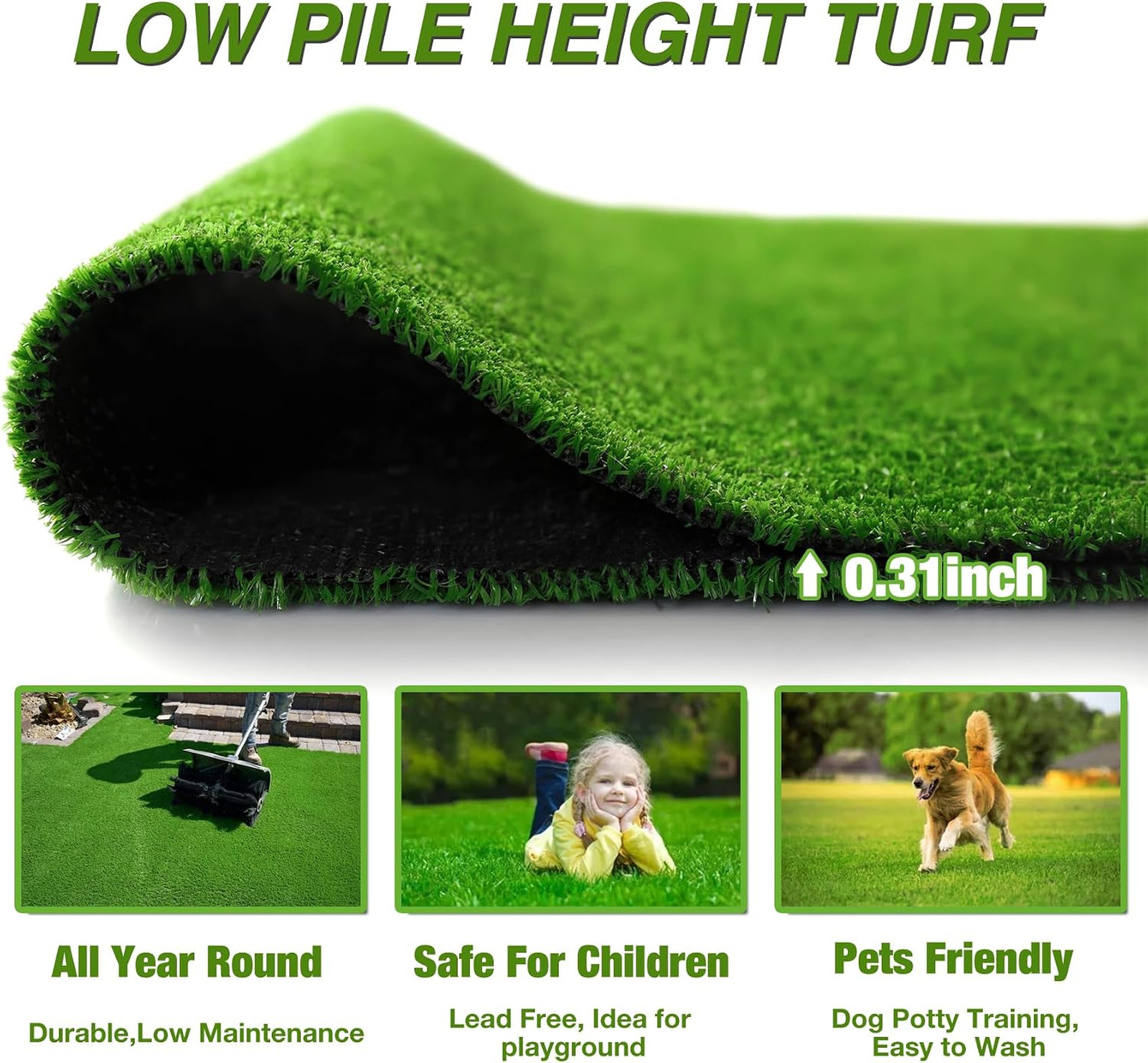 Outdoor Artificial Grass Rug 4FT X 4FT, Green Synthetic Turf Floor Mat for