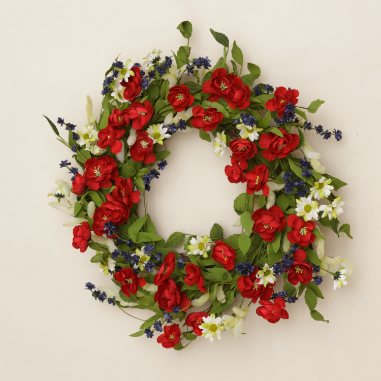 New Spring Summer Red White Blue AMERICANA WREATH Grapevine Daisy Floral 21″