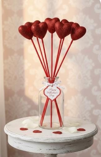 Red Glitter Heart Picks Valentine’s Day Picks Home For Baskets Party Supplies