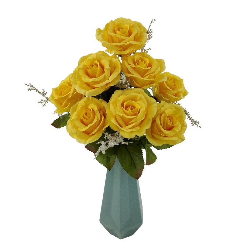 17.5in Yellow Rose Bush Artificial Flowers Indoor Decor Faux Floral Arrangement