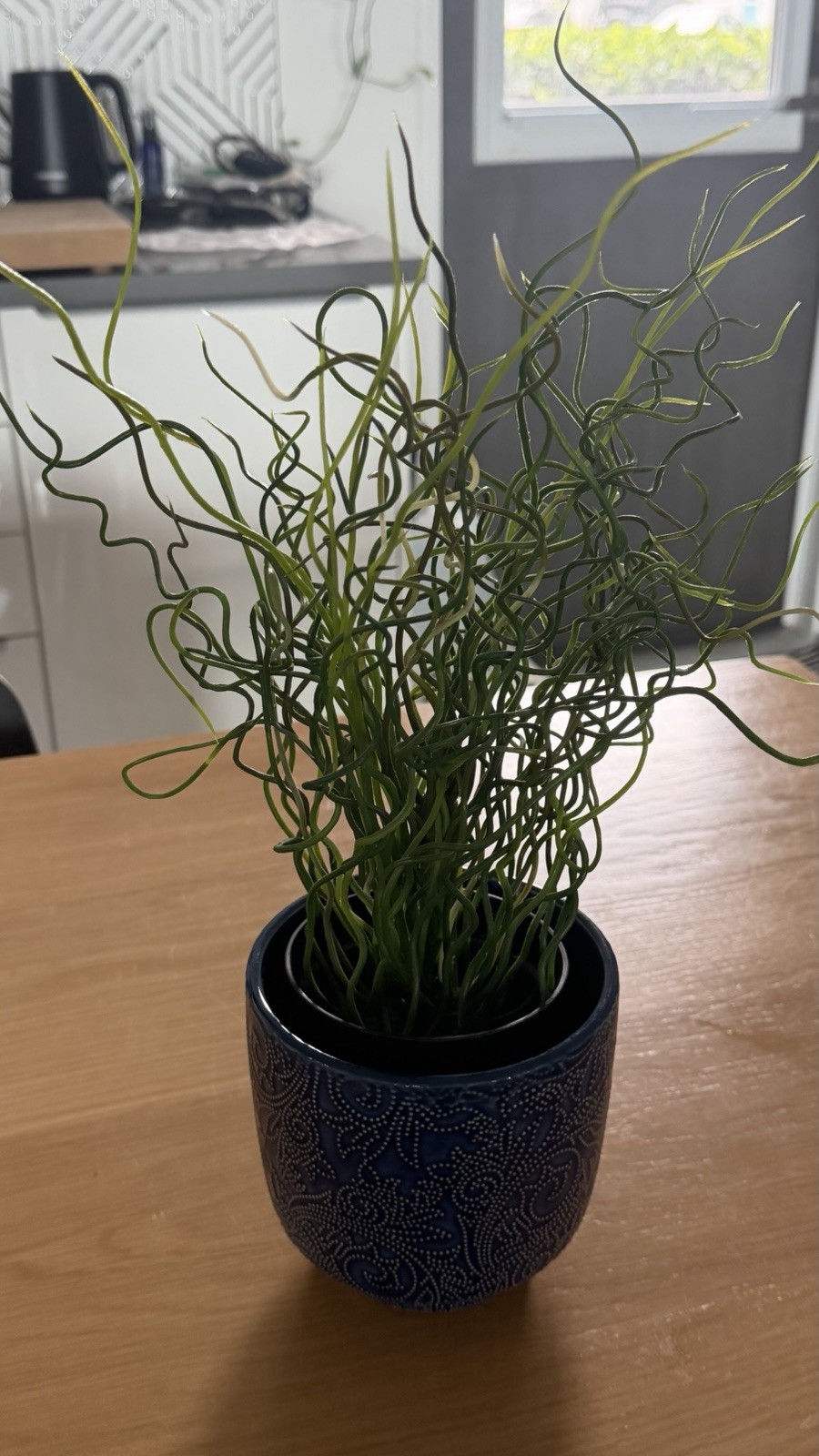 Artificial Potted Plant (Faux Plant for Home/Office Decor Green) W Blue Ceramic