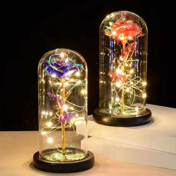 Wholesale artificial rose LED lighting, high-quality 24K rose glass cover