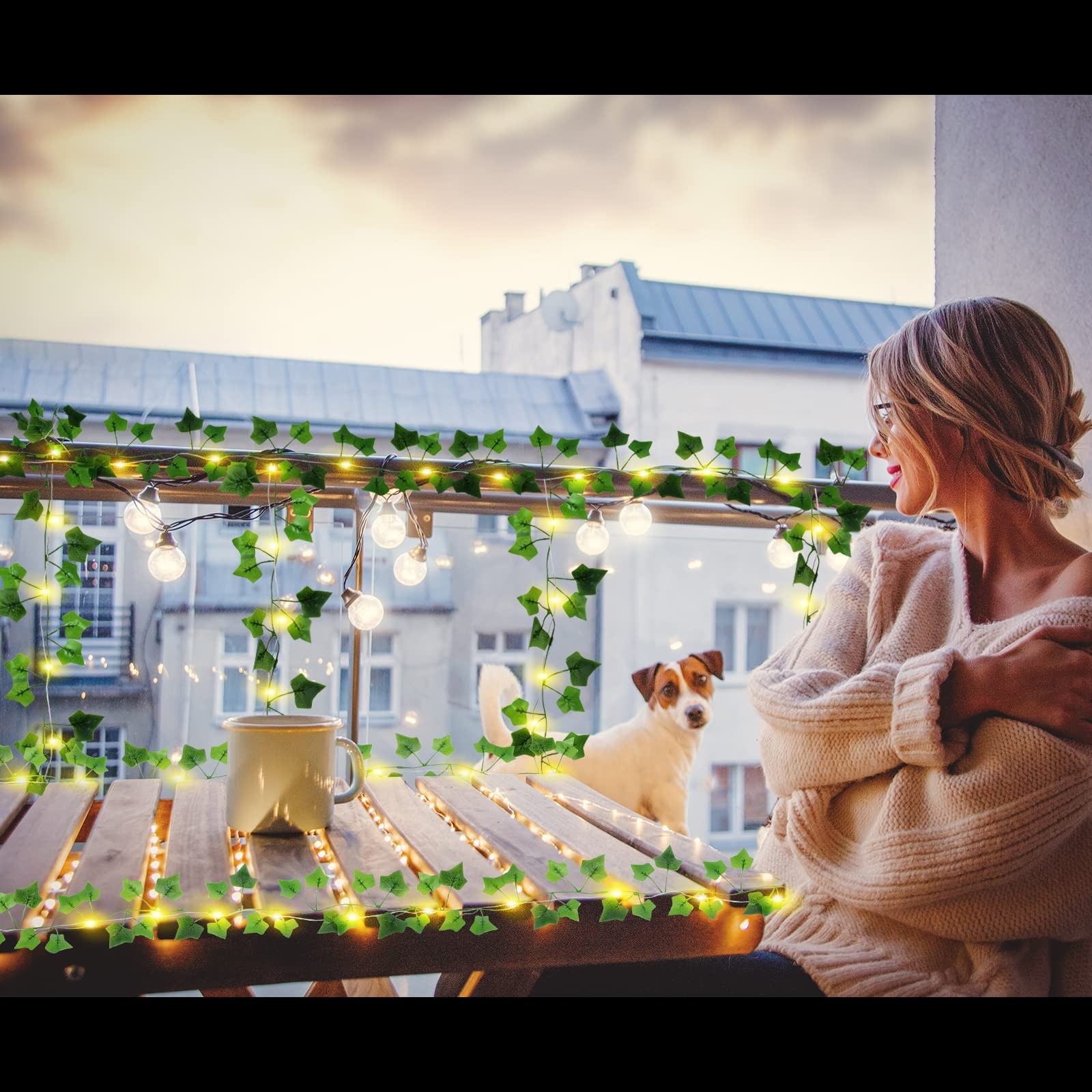 2 × 43 Feet Fake Vines with 260 LED Solar Outdoor String Lights, Hanging Fake…