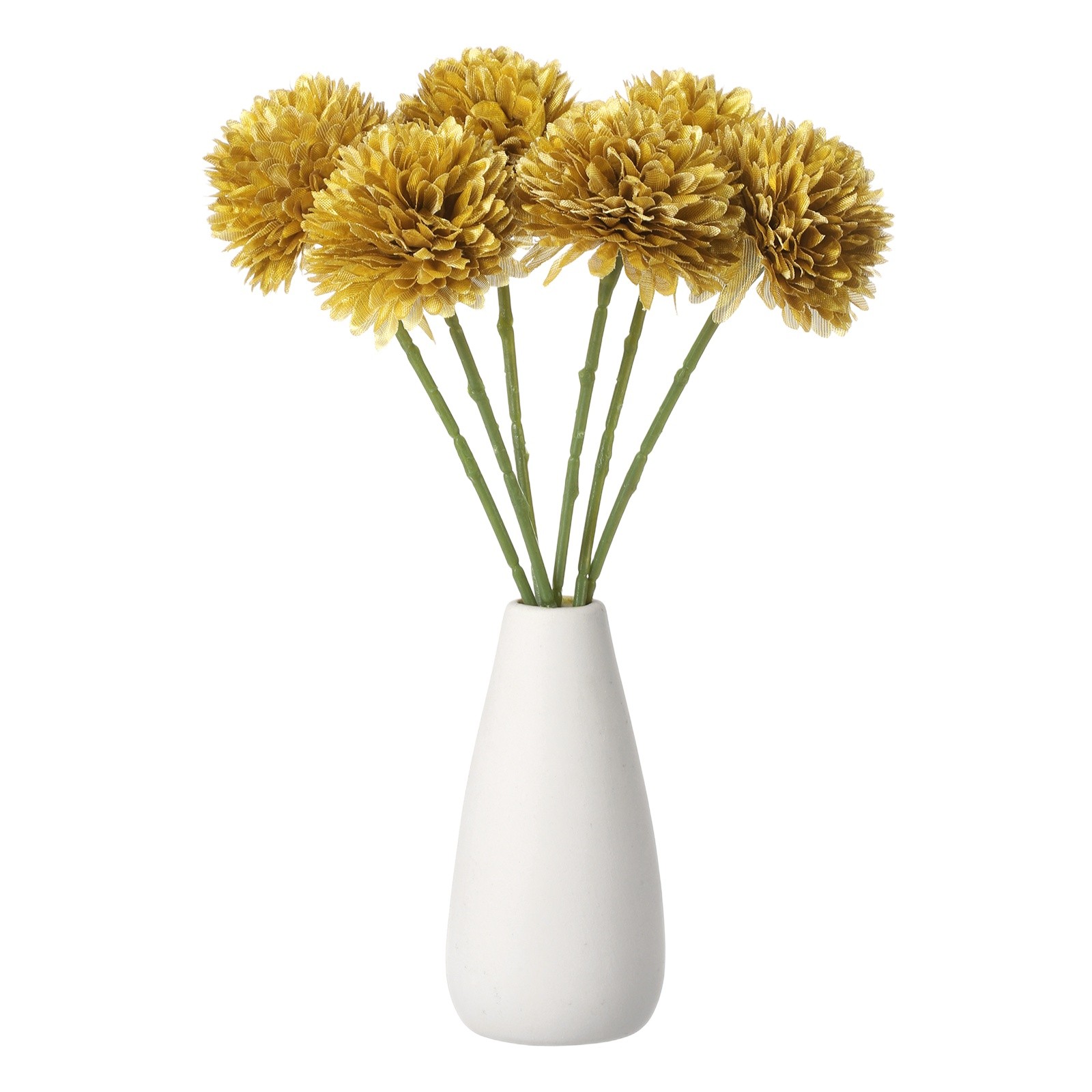 6pcs Artificial Chrysanthemum Ball Flowers Faux Mum Flower Bouquet, Gold