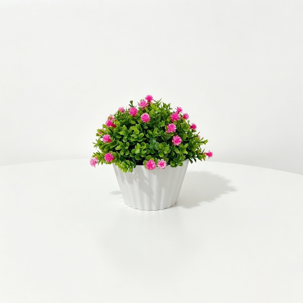 Artificial Mimosa Gypsophila Half Bonsai in Pot for Living Room Bedroom Decor