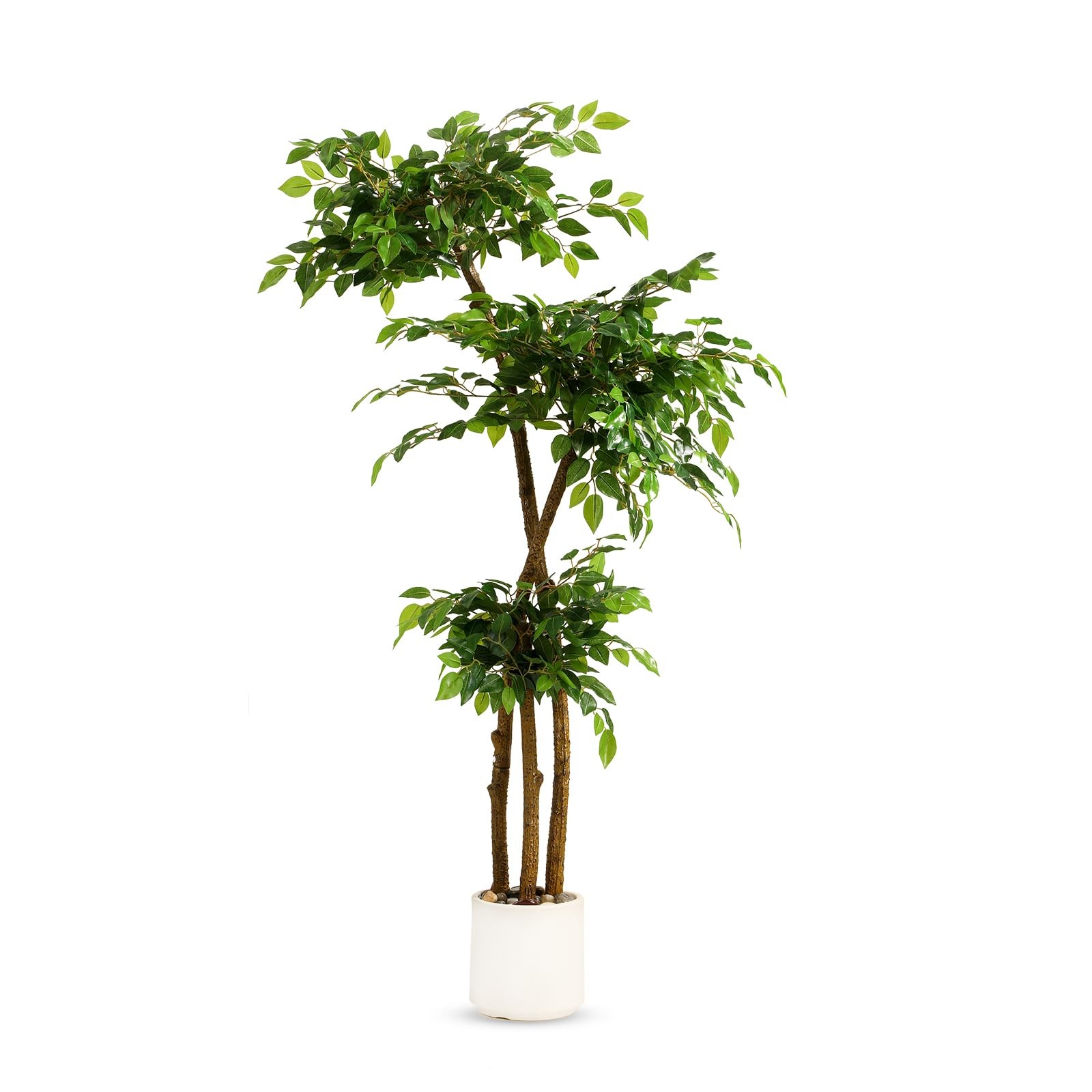 5FT Artificial Ficus Tree with White Planter and Pebbles,Faux Silk Tree with …