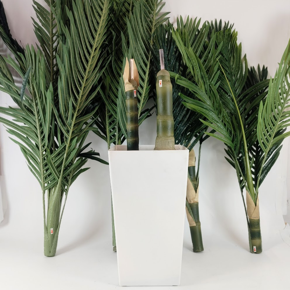 7ft Artificial Golden Cane Palm Tree with LED Fairy Lights & White 7ft, Green