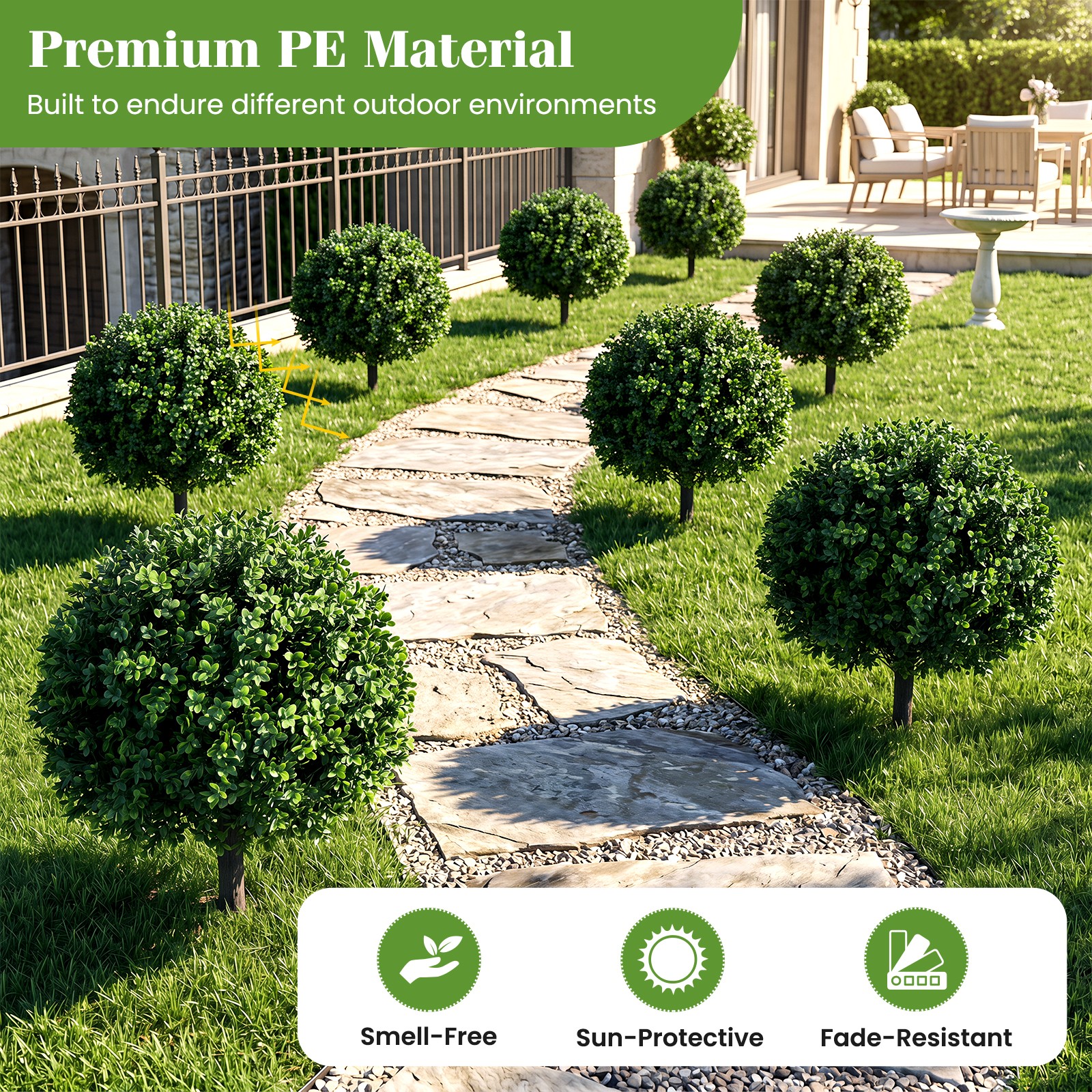27″ Artificial Boxwood Topiary Trees Set of 2, Faux Shrubs with Ground Spikes