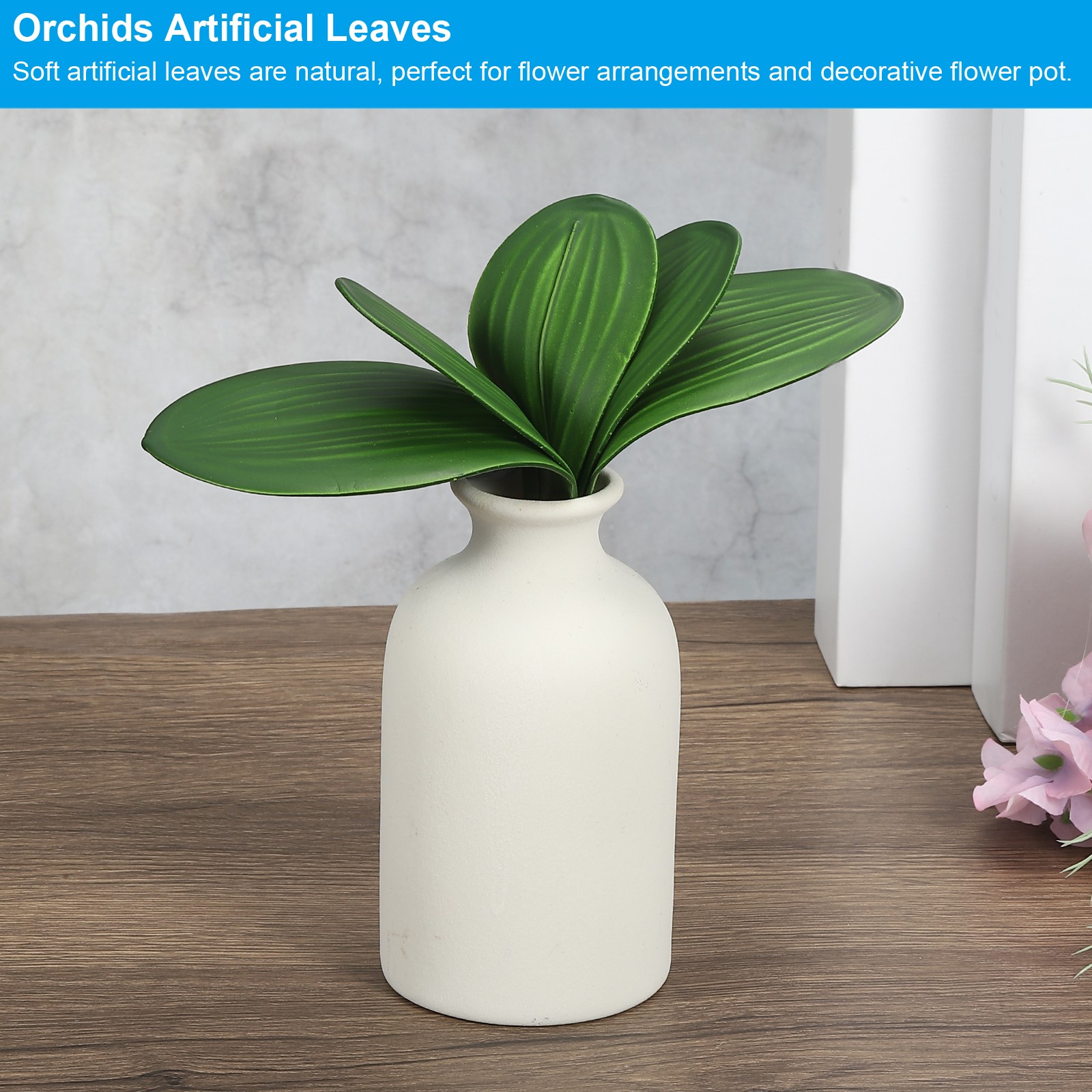 3Pcs 10.63 Inch Faux Orchid Leaves 5 Petals Artificial Leaf with Stems