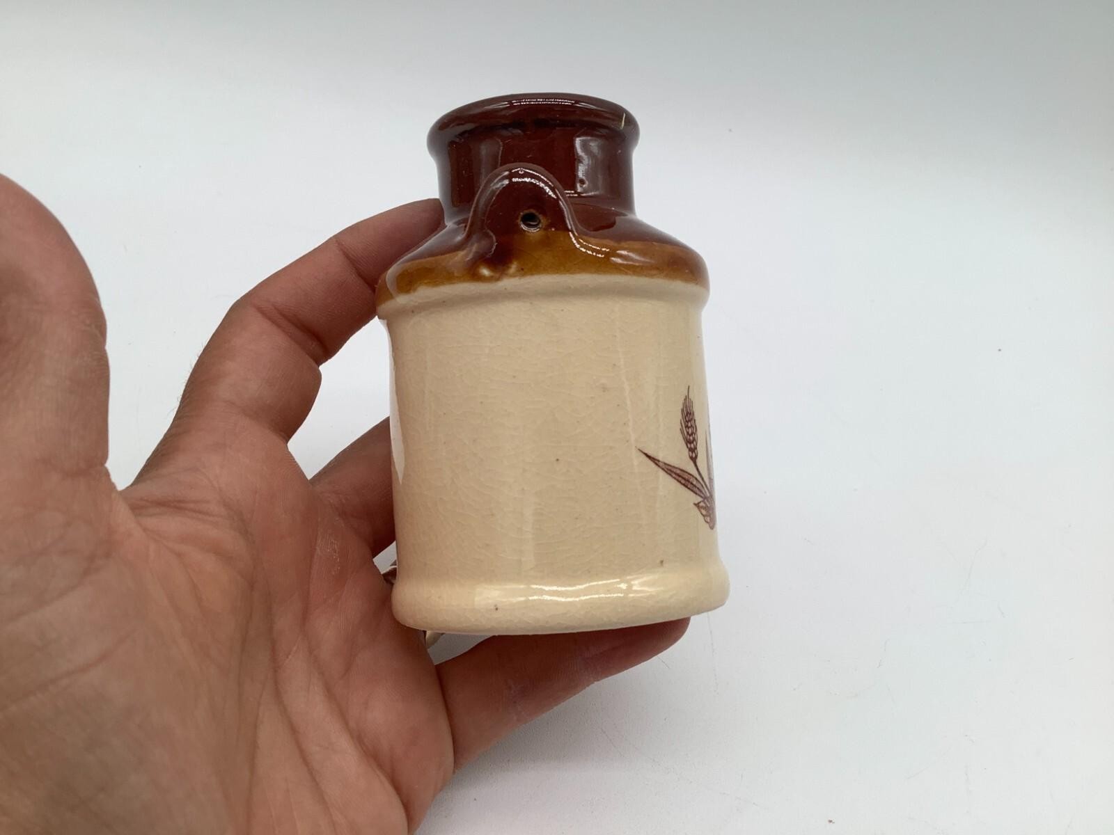 Vintage Country Collection Decor Holder With Dried Flowers Brown Beige Stoneware