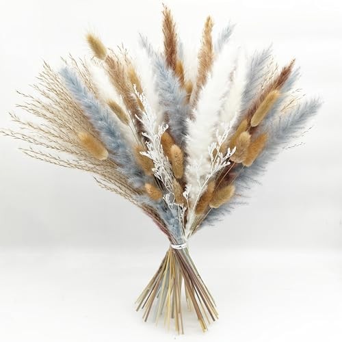 Dried Flower Bouquet – 17″ Boho Style Mixed Pampas Grass Ideal for Home Natural