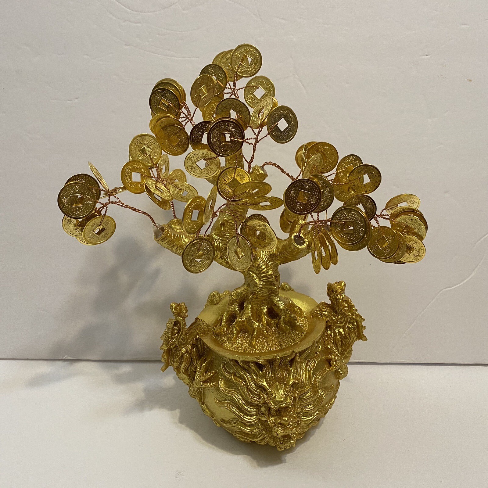 Feng Shui 9 “ Tall Money Tree Dragon Pot w/ Gold Coins Decor. for Luck / Wealth