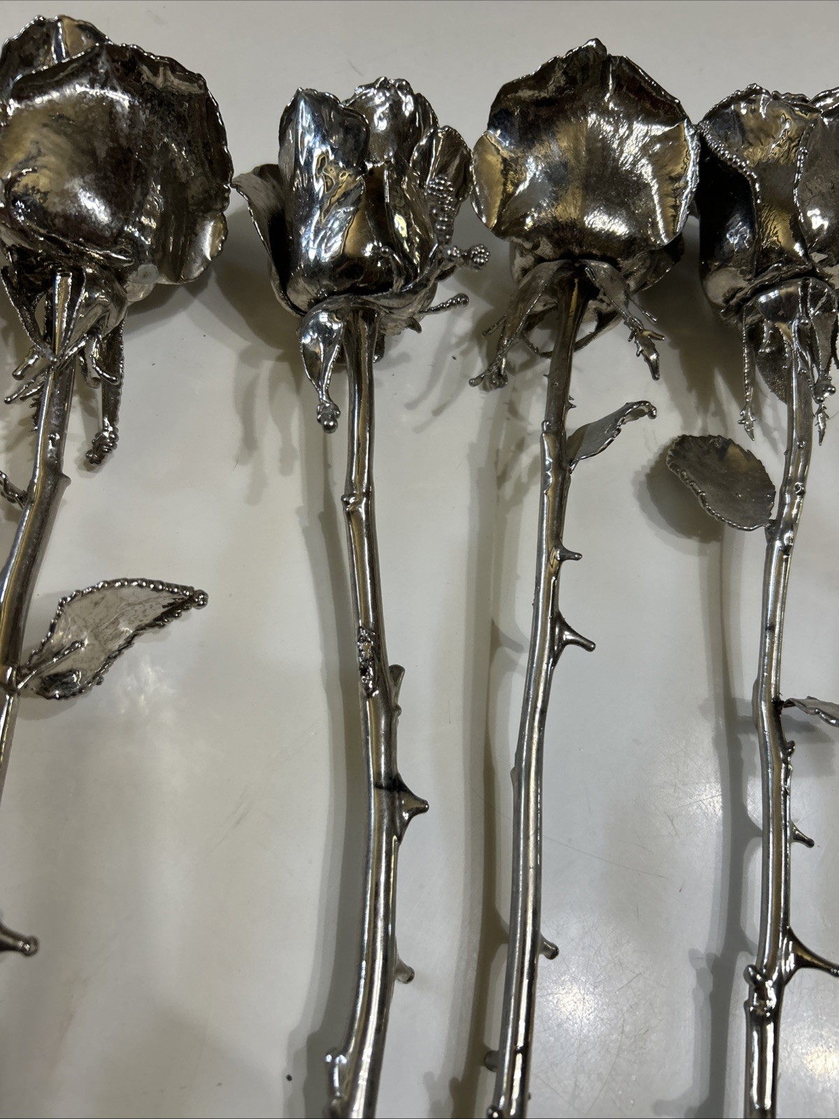 Set of six 6 Real Rose Dipped In Silver 18 inches long Triple dipped