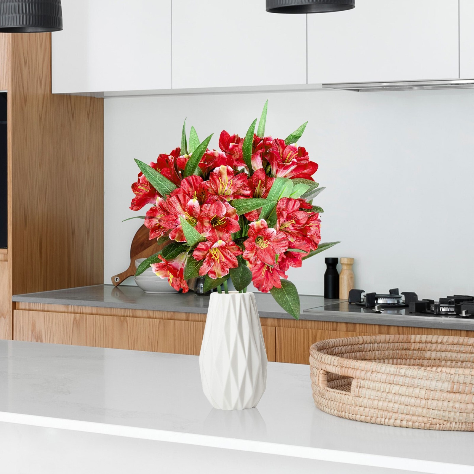 Alstroemeria Silk Flowers 18” Stems Artificial Bouquet Indoor Decoration, 4pcs