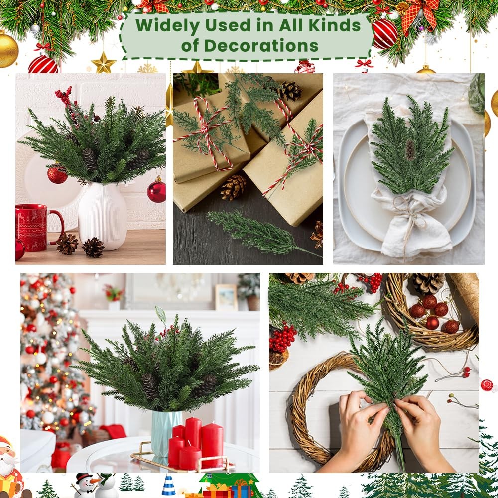 Real Touch Norfolk Pine Branches, 6 Styles Xmas Greenery For Home Decor, Green