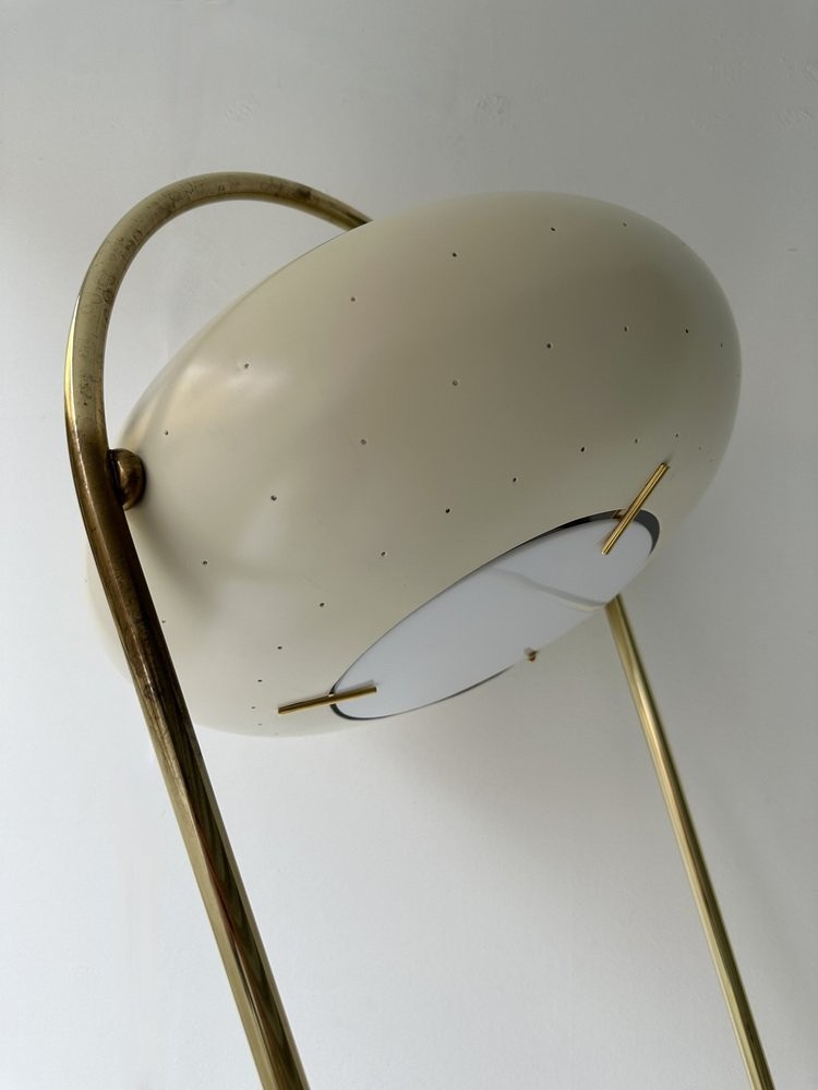 Mid-Century Modern Floor Or Reading Lamp in Brass and White Cream