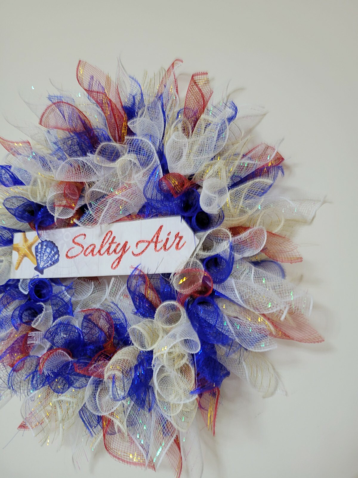 SALTY AIR blue white RED beige Spring Summer Mesh Front Door Wreath Wall Decor