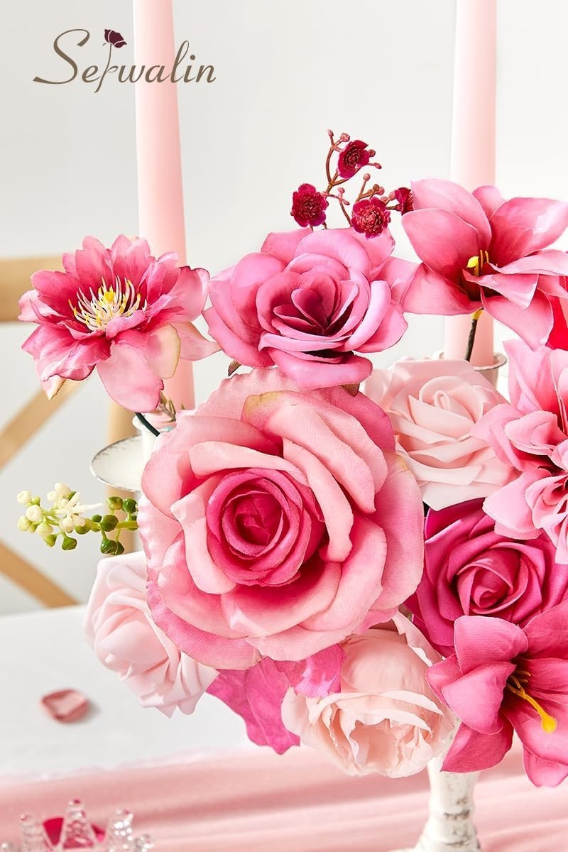 Artificial Flowers Hot Pink Silk Fake Flowers for DIY Wedding Bridal Bouquets