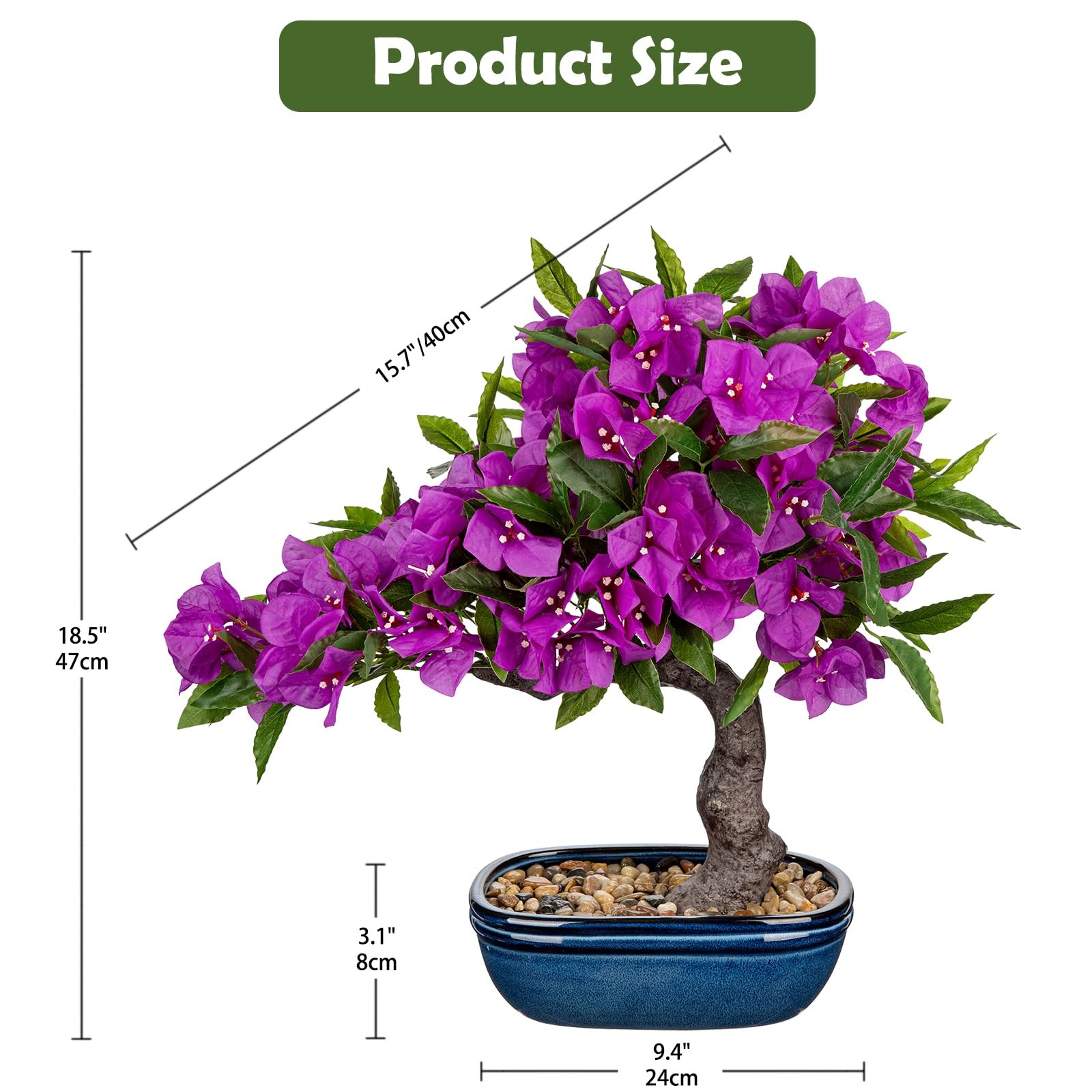 18.5″ Purple Bougainvillea Bonsai Tree in Blue Pot for Home Décor