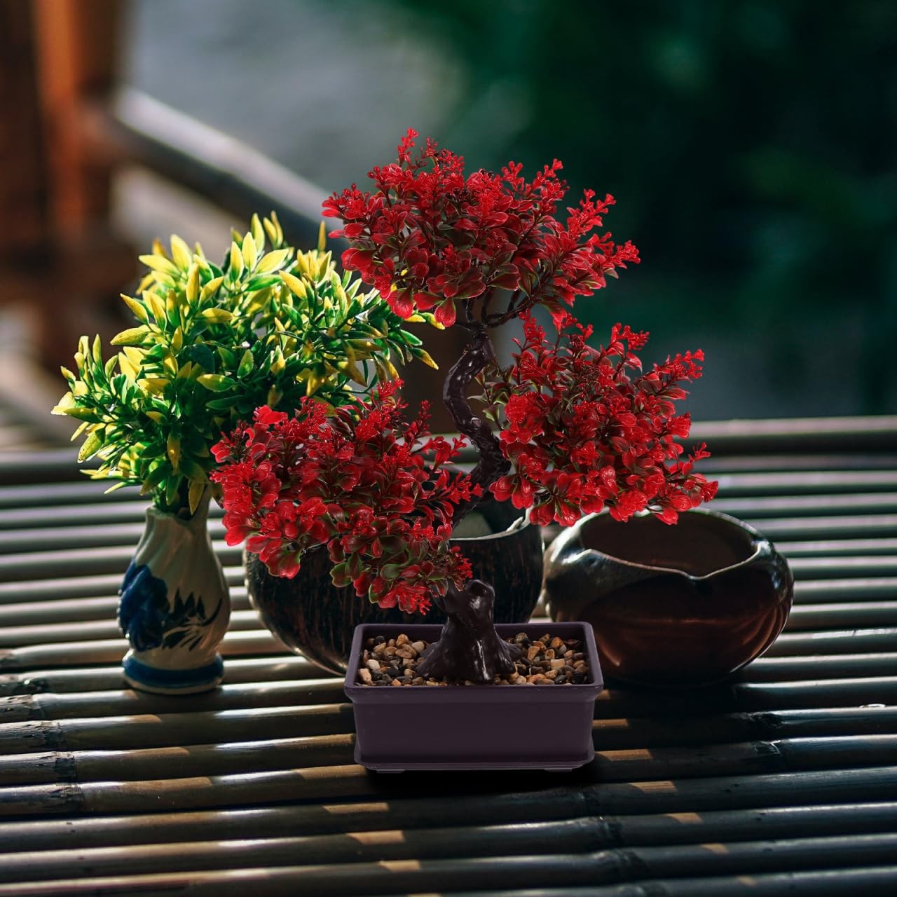 Artificial Bonsai Tree, Fake Potted Bonsai Plants Red Artificial Pine Tree De…