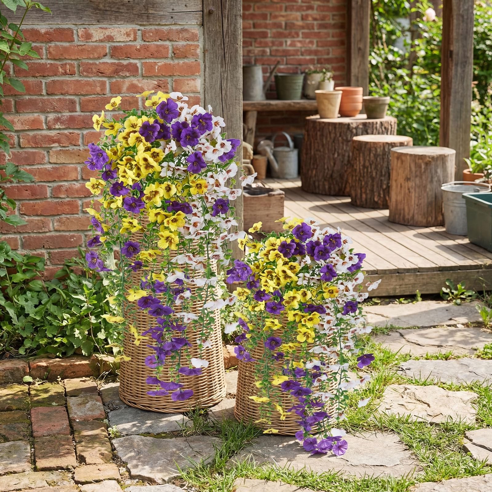 12 Pcs Artificial Hanging Flowers Outdoor Fake Hanging Lavender Flower Ferns …
