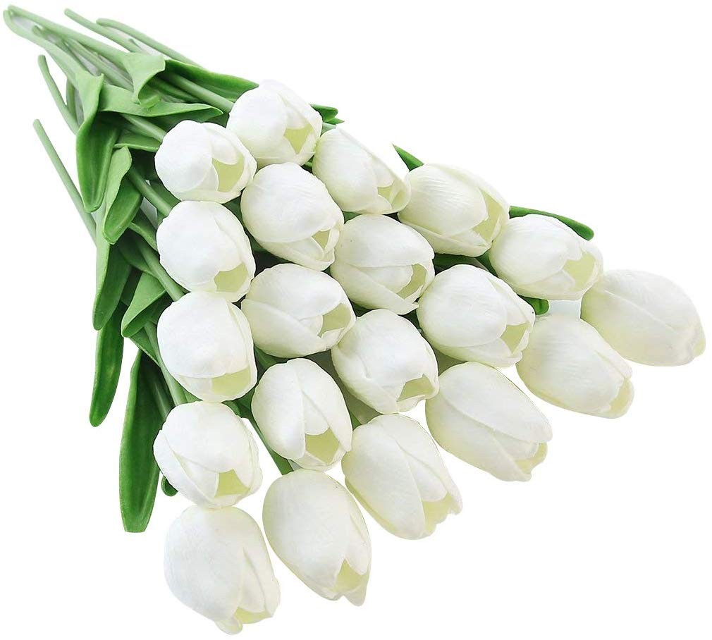 10-20× White Artificial Tulip Fake Flowers Real Touch Pop Wedding Home Decor US