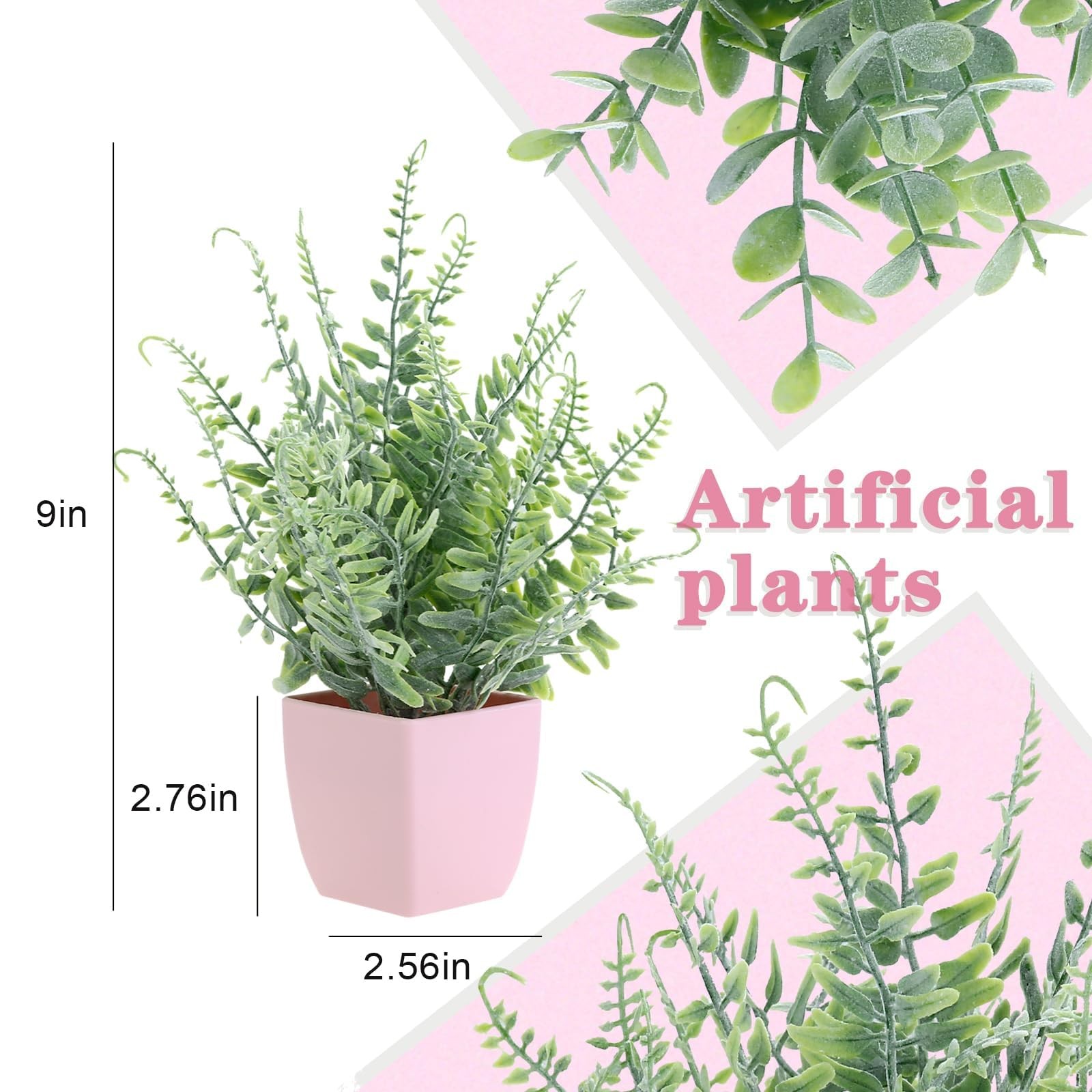 2 Pack Small Fake Plants in Pink Pot Artificial Plant Eucalyptus Faux Potted …