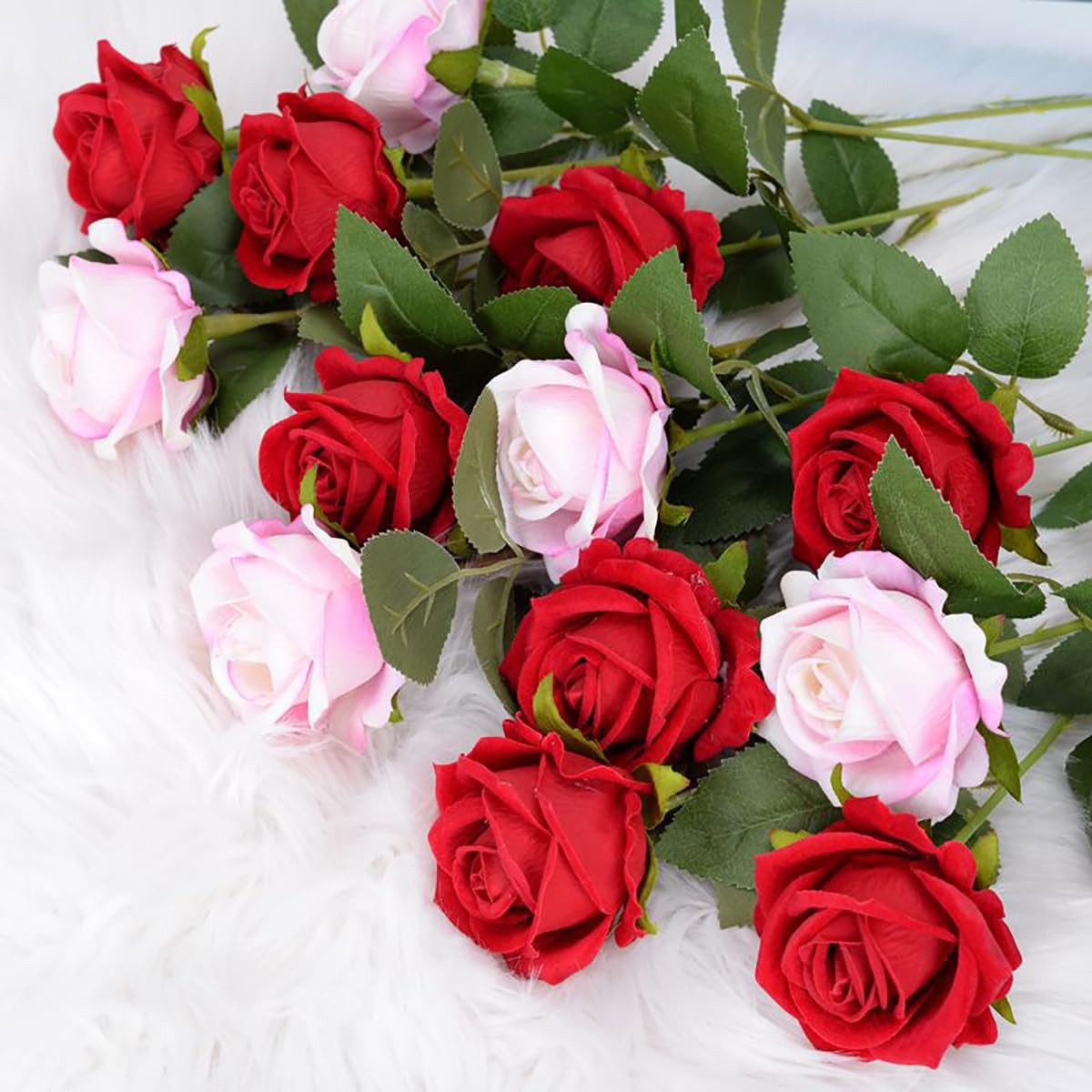 Wine Red Fake Roses Artificial Flowers 10 Pcs Real Touch Silk Faux Roses with…