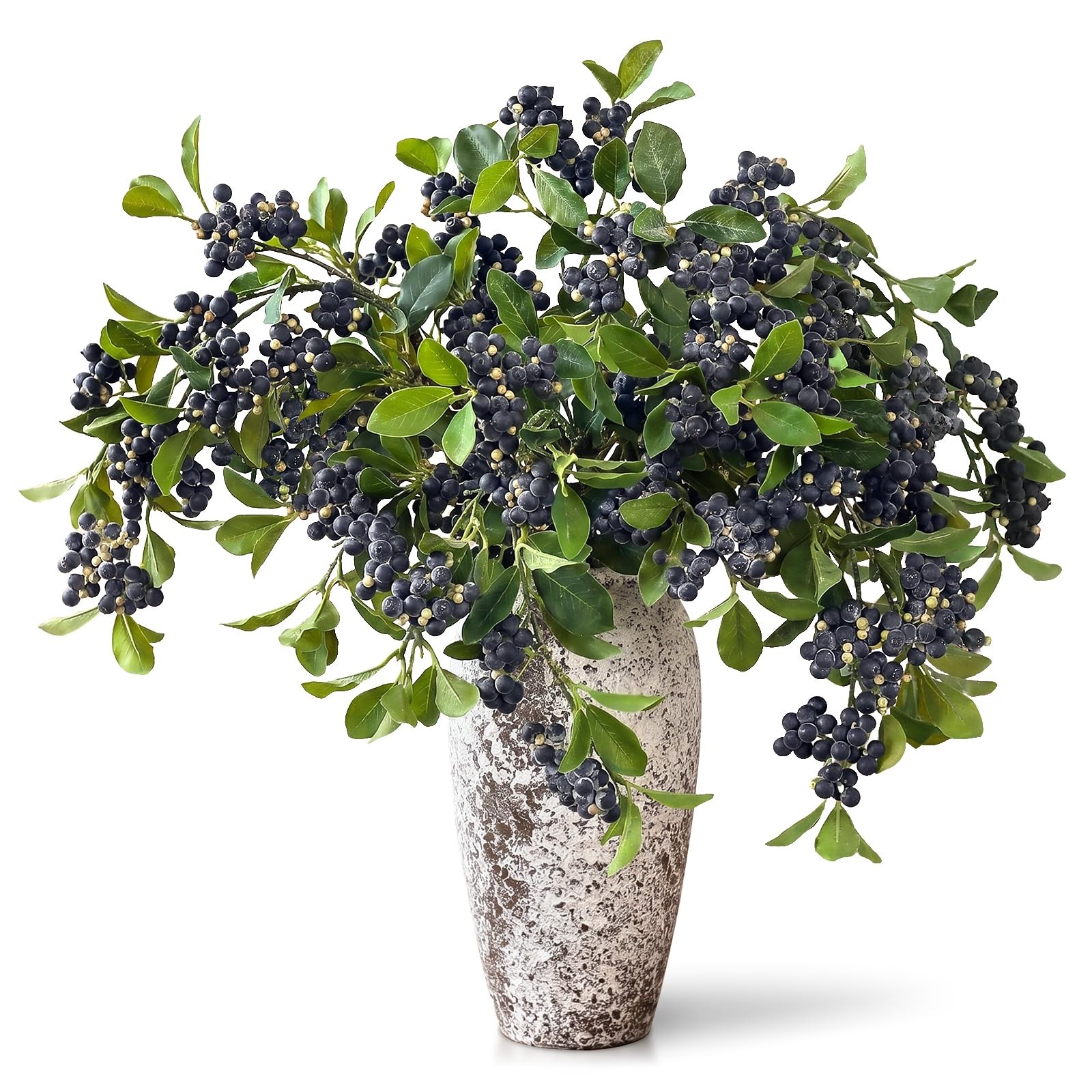 4Pcs 33″Artificial Blueberry Stems, Faux Blueberries Fruit Branch(Blue)