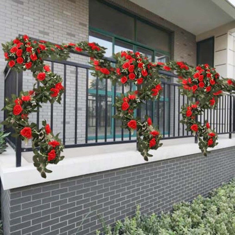 240cm Artificial 9 Rose Garland Silk Flower Vine Ivy Wedding Garden String Decor