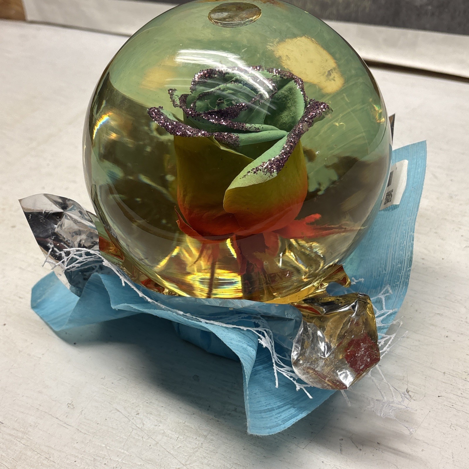 Beautiful Preserved Real Rainbow Rose in Glass Water Ball Dome Globe 5.5”