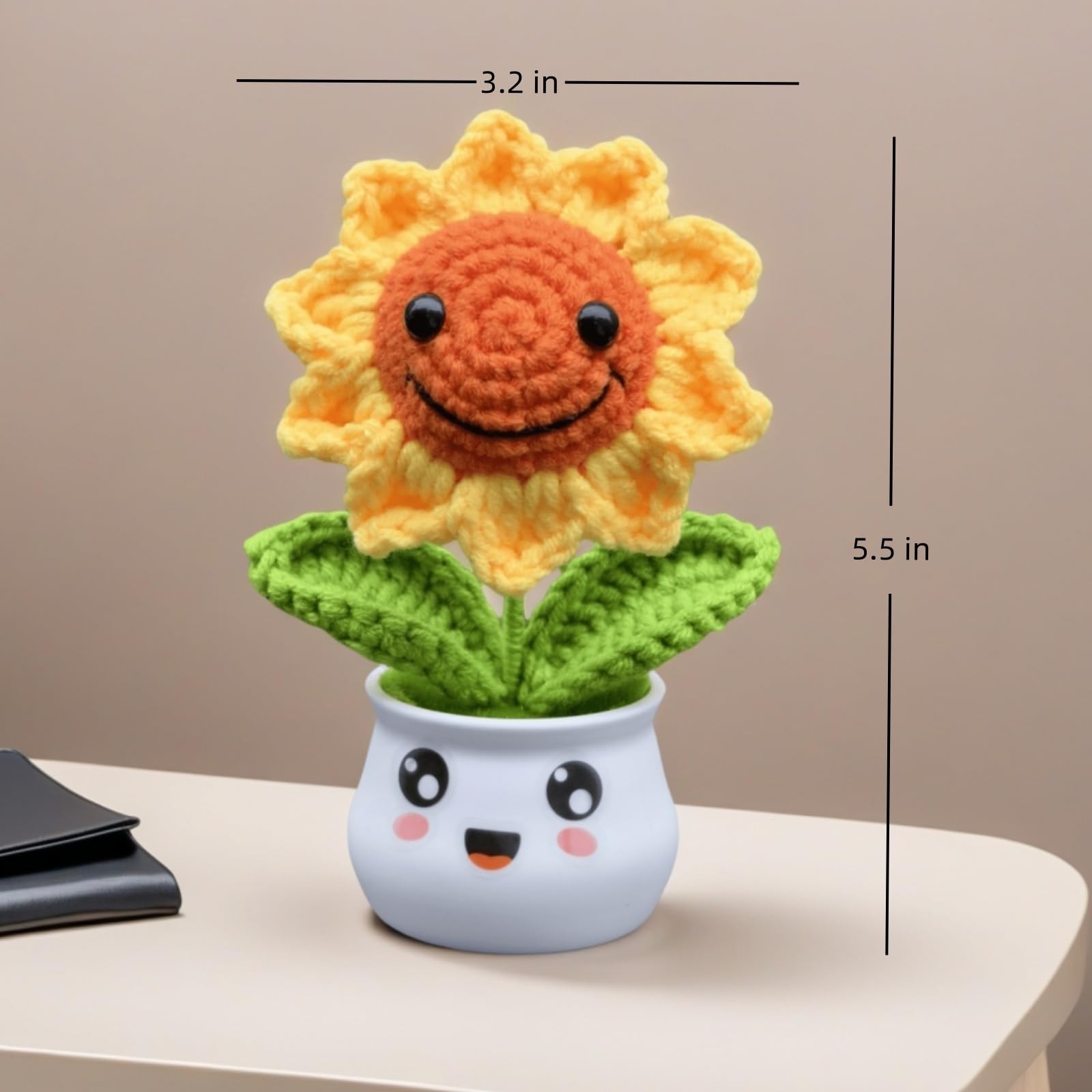 Crochet Sunflower Gifts for , Artificial Sun Flower for Office Desk Car Dashb…